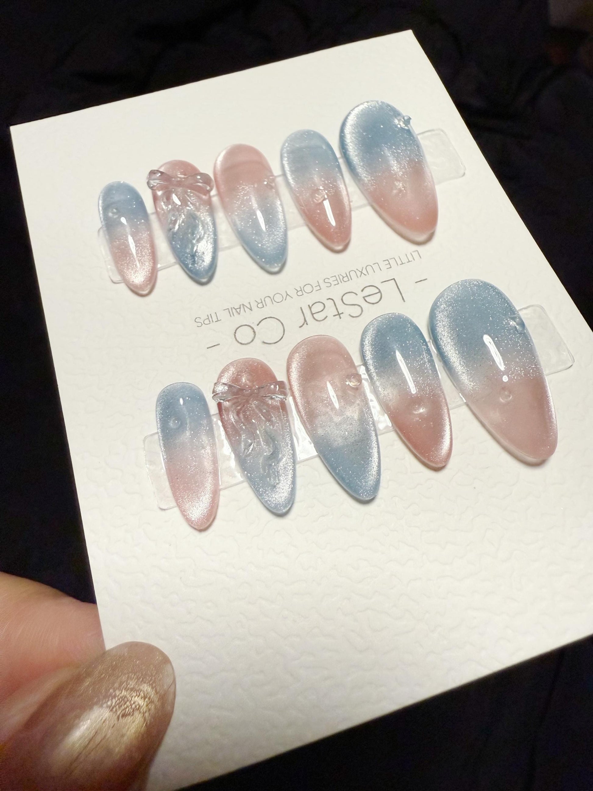Reusable Cotton Cosmos Cat Eye | Handmade Press On Gel Acrylic Nails | 4for3 Timed Offer