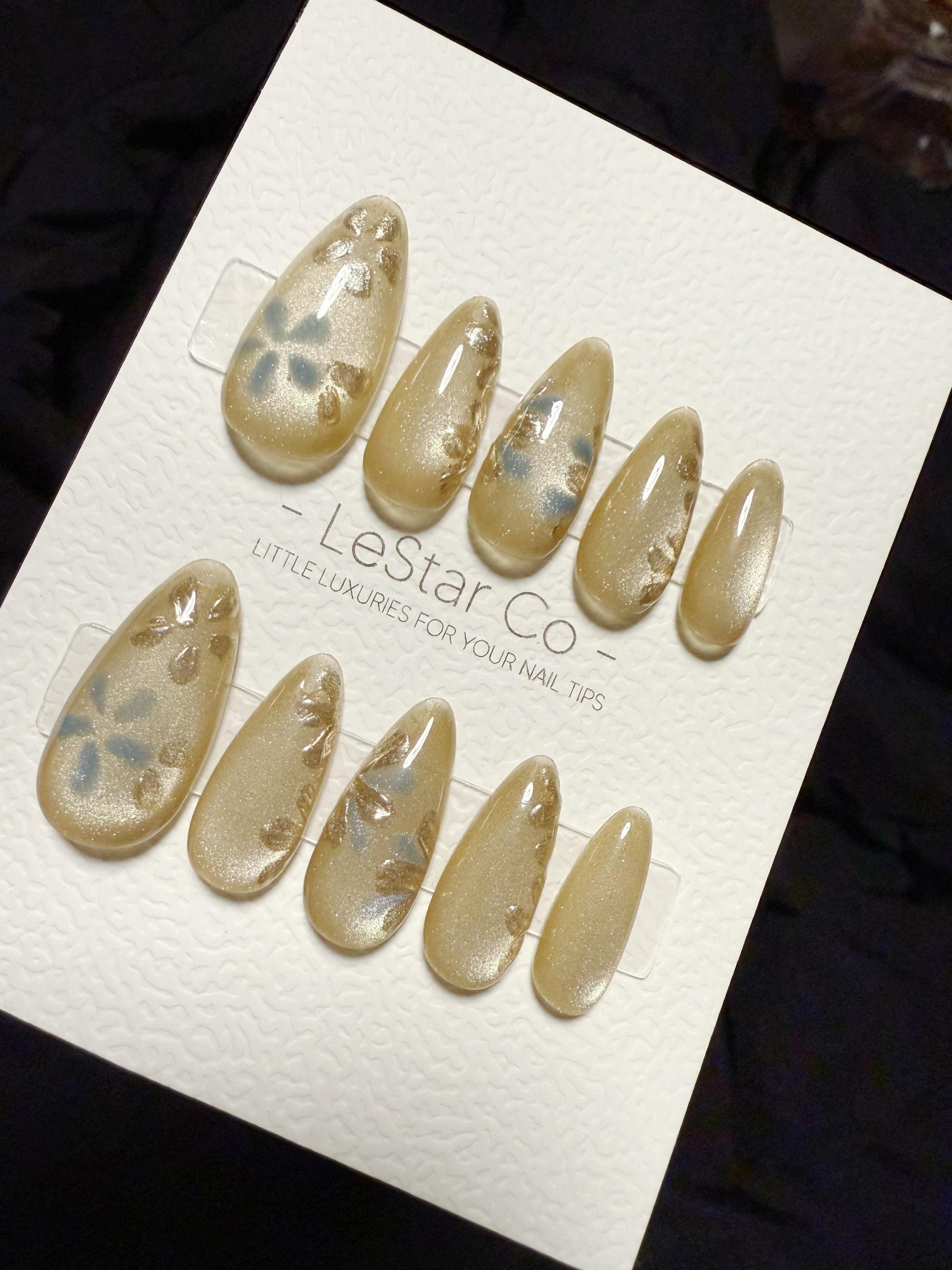 Reusable Golden Dusk Petals Cat Eye | Handmade Press On Gel Acrylic Nails | 4for3 Timed Offer