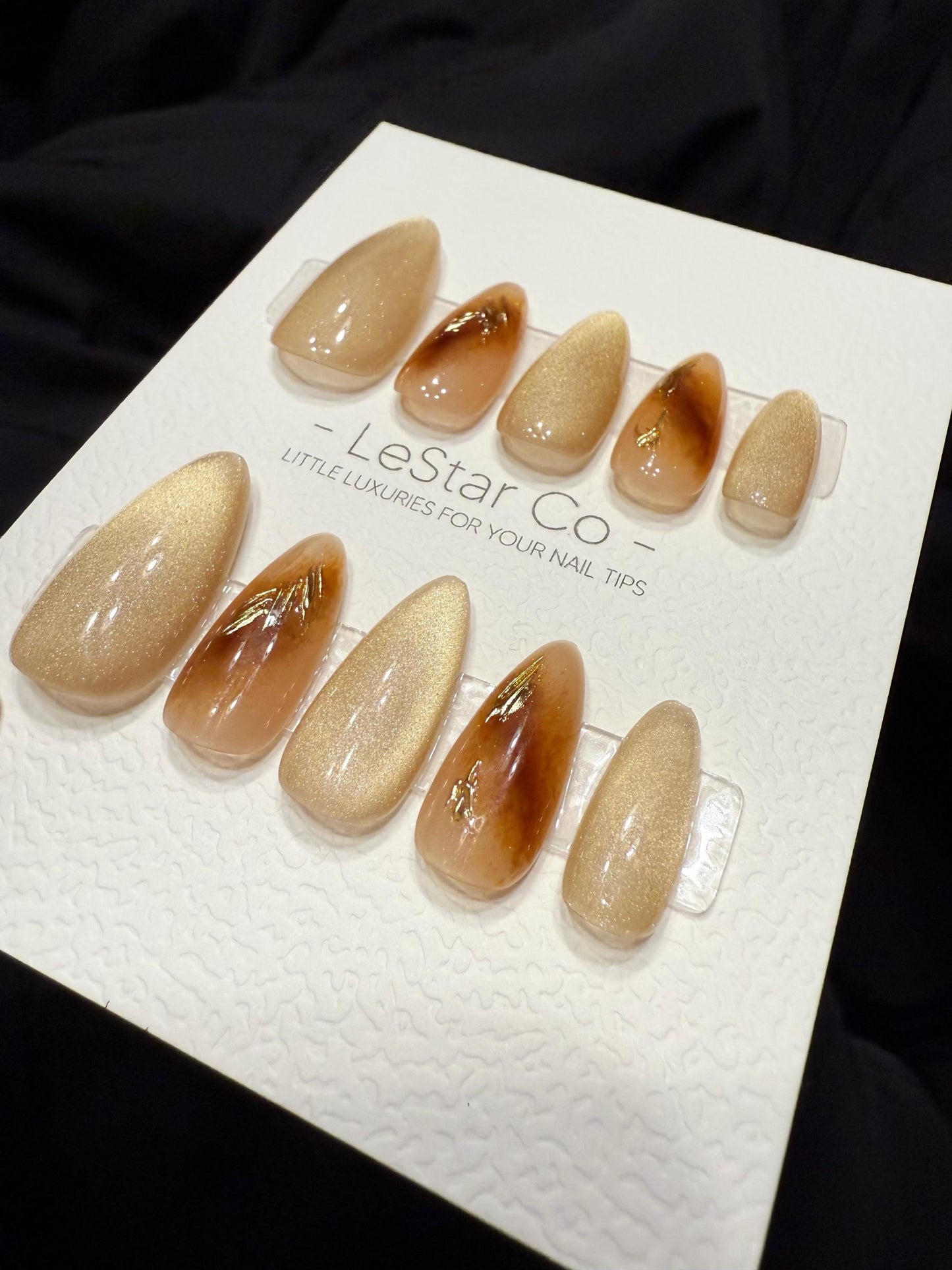 Reusable Toffee Glow Cat Eye | Handmade Press On Gel Acrylic Nails | 4for3 Timed Offer