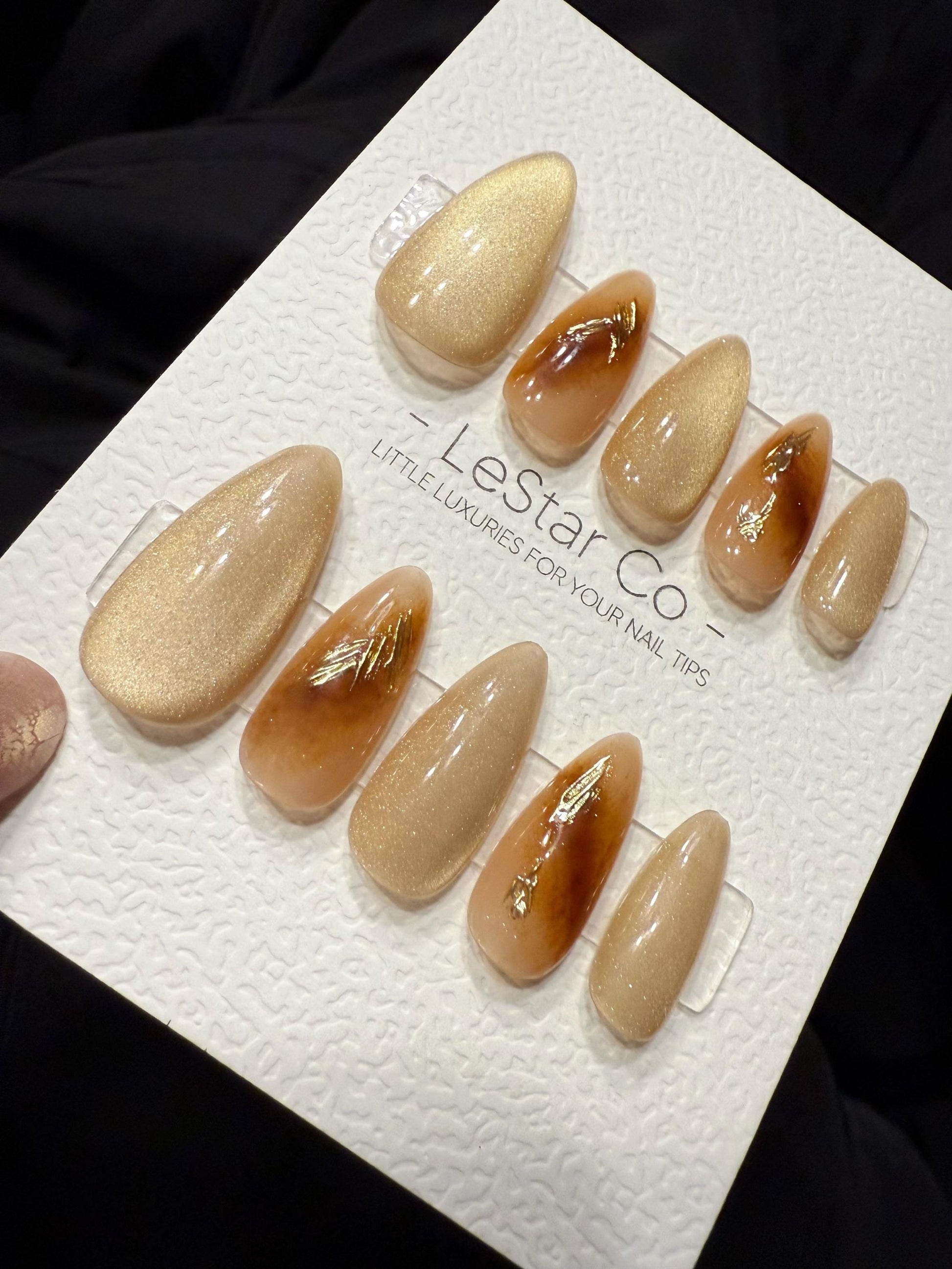 Reusable Toffee Glow Cat Eye | Handmade Press On Gel Acrylic Nails | 4for3 Timed Offer