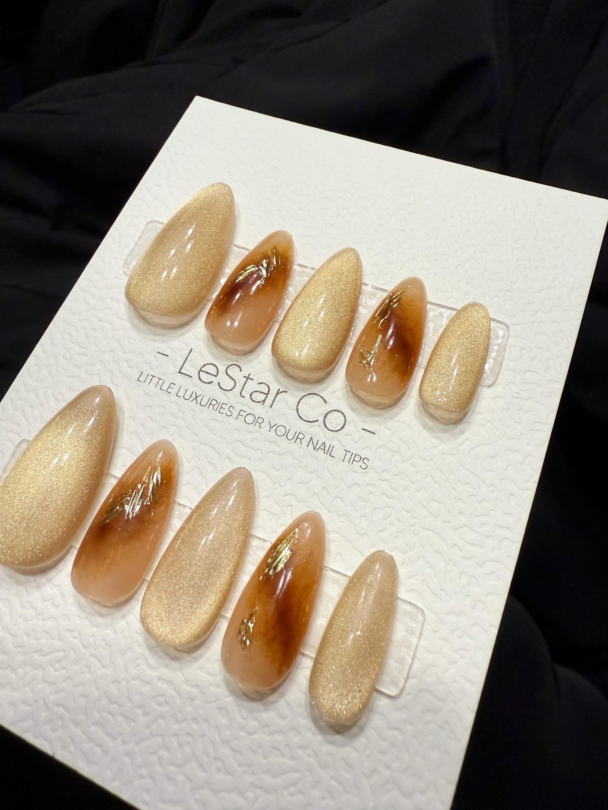 Reusable Toffee Glow Cat Eye | Handmade Press On Gel Acrylic Nails | 4for3 Timed Offer