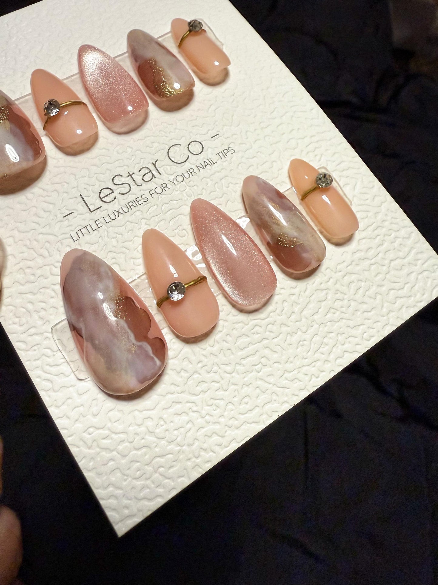 Reusable Blush Quartz Veins Cat Eye | Handmade Press On Gel Acrylic Nails | 4for3 Timed Offer