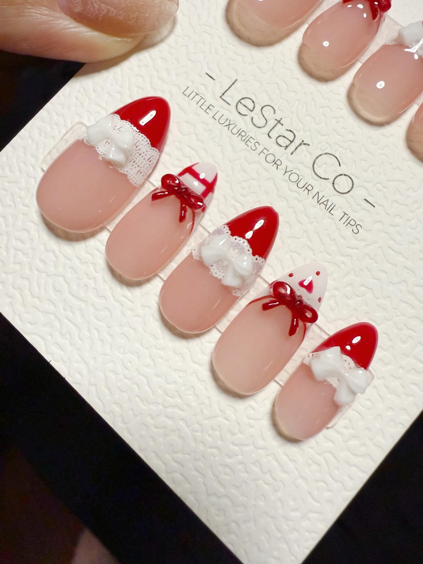 Reusable Cherry Lace Love | Handmade Press On Gel Acrylic Nails | 4for3 Timed Offer