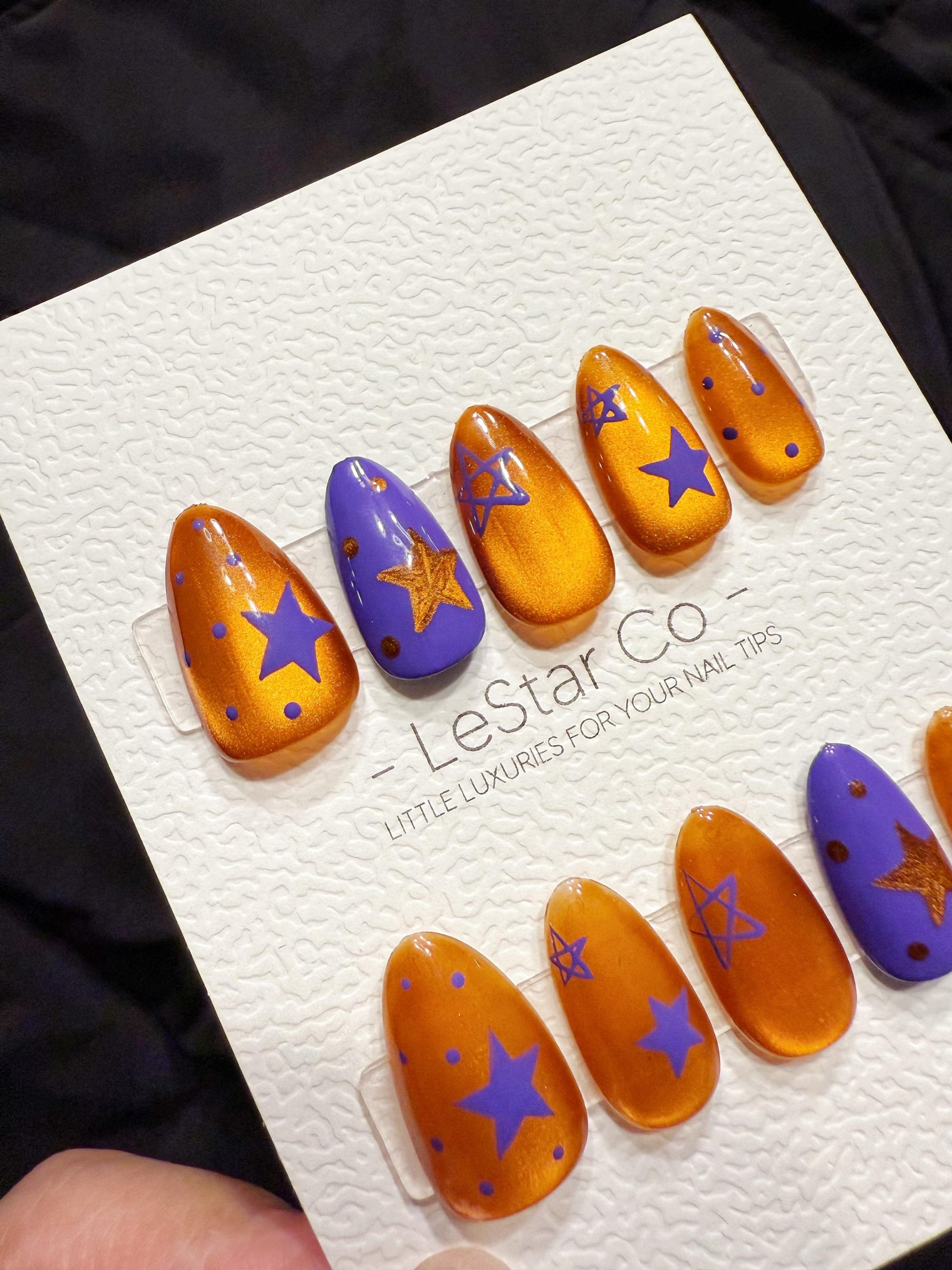 Reusable Pumpkin Stardust | Handmade Press On Gel Acrylic Nails | 4for3 Timed Offer