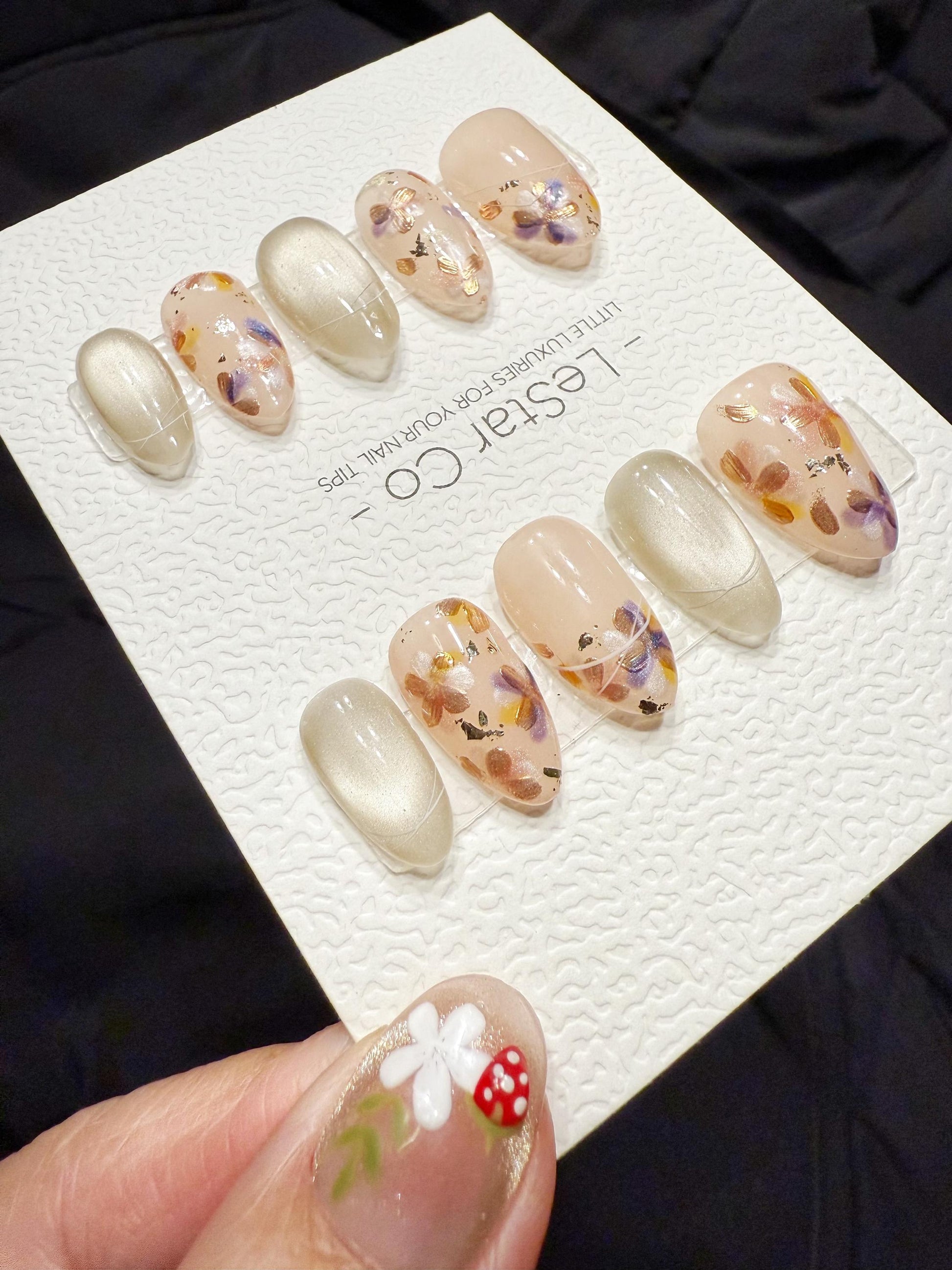 Reusable Crystal Flora | Handmade Press On Gel Acrylic Nails | 4for3 Timed Offer