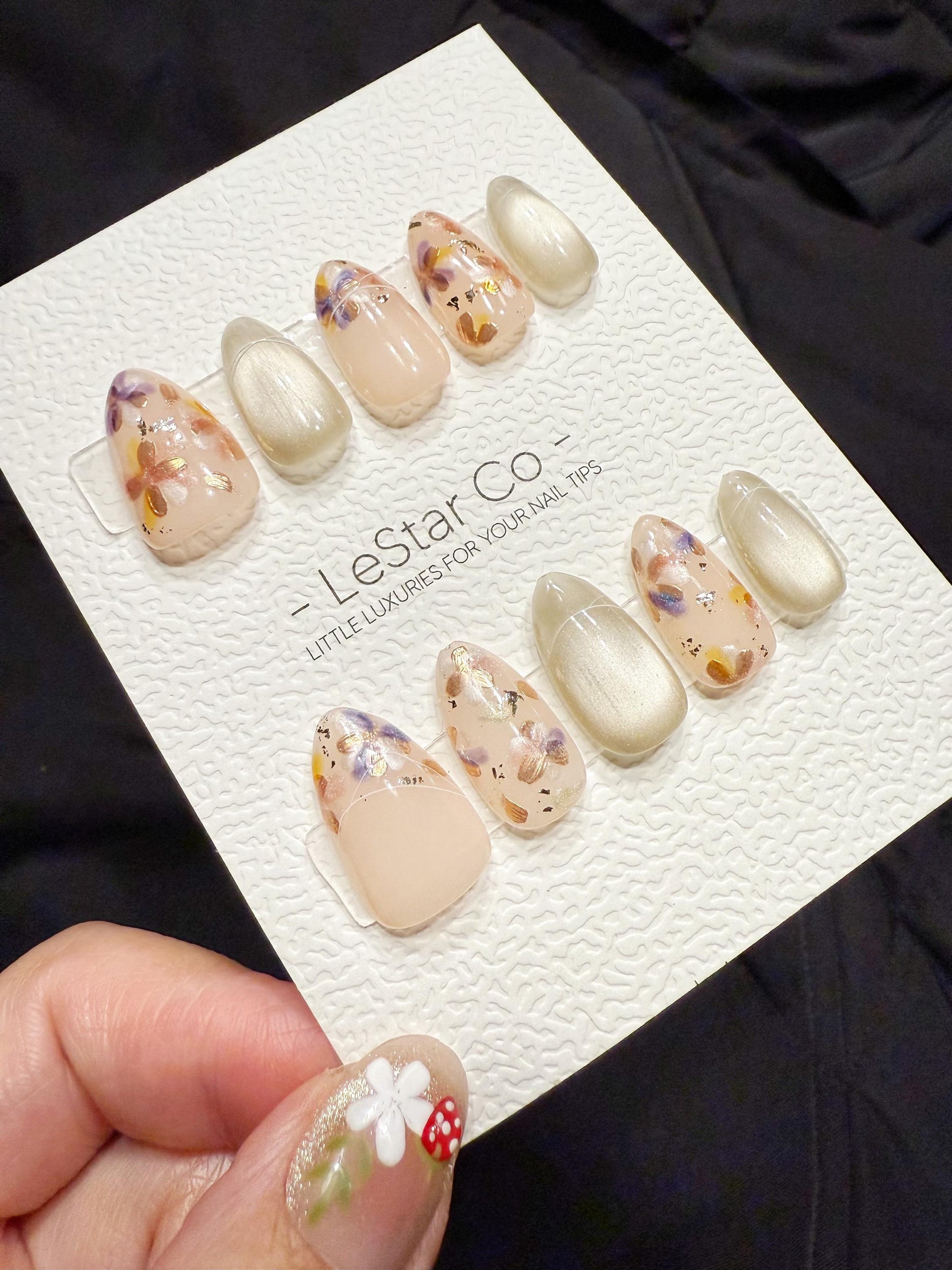 Reusable Crystal Flora | Handmade Press On Gel Acrylic Nails | 4for3 Timed Offer