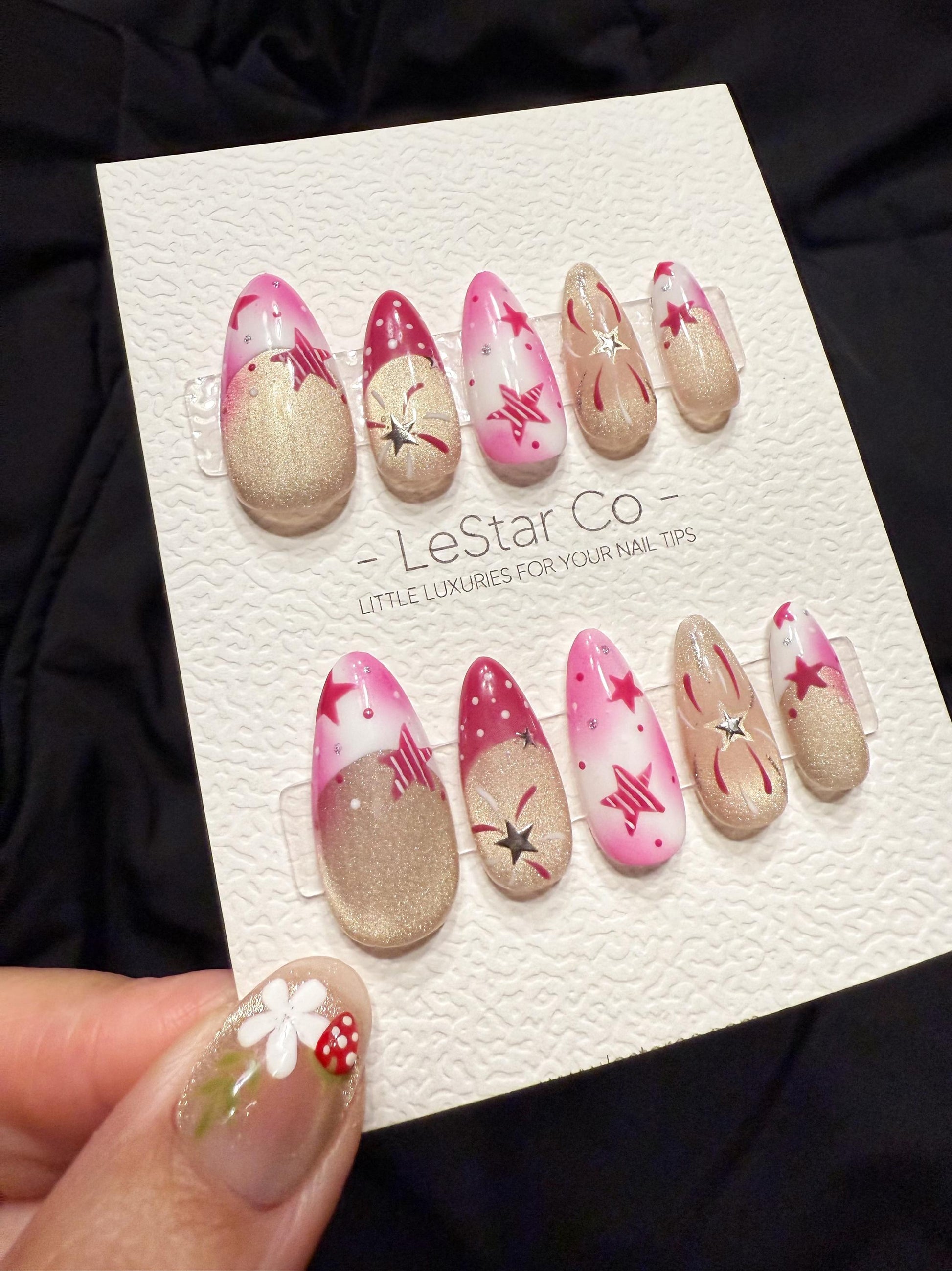 Reusable Blush Supernova Cat Eye | Handmade Press On Gel Acrylic Nails | 4for3 Timed Offer