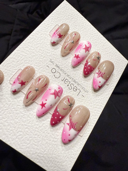 Reusable Blush Supernova Cat Eye | Handmade Press On Gel Acrylic Nails | 4for3 Timed Offer