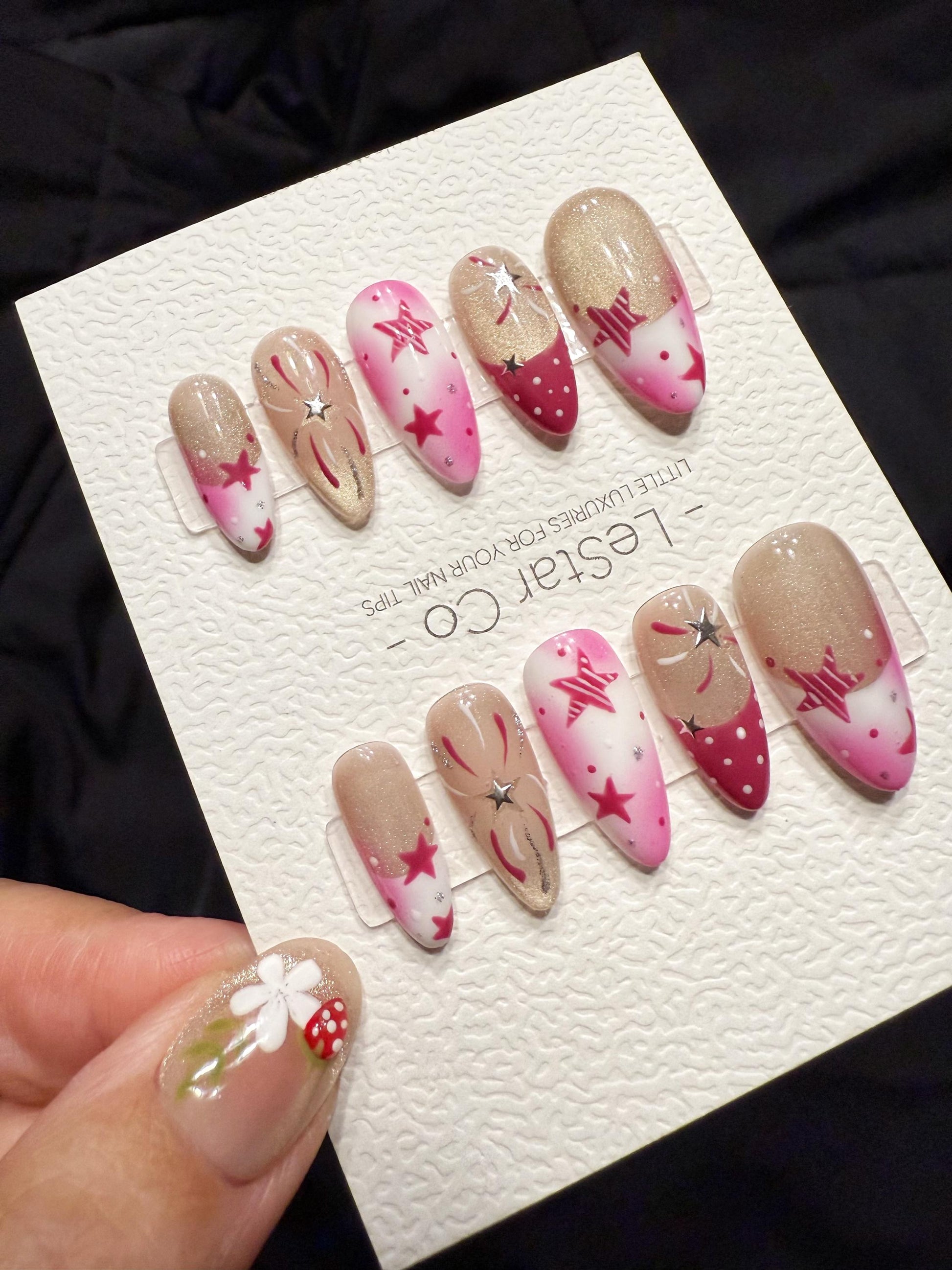 Reusable Blush Supernova Cat Eye | Handmade Press On Gel Acrylic Nails | 4for3 Timed Offer