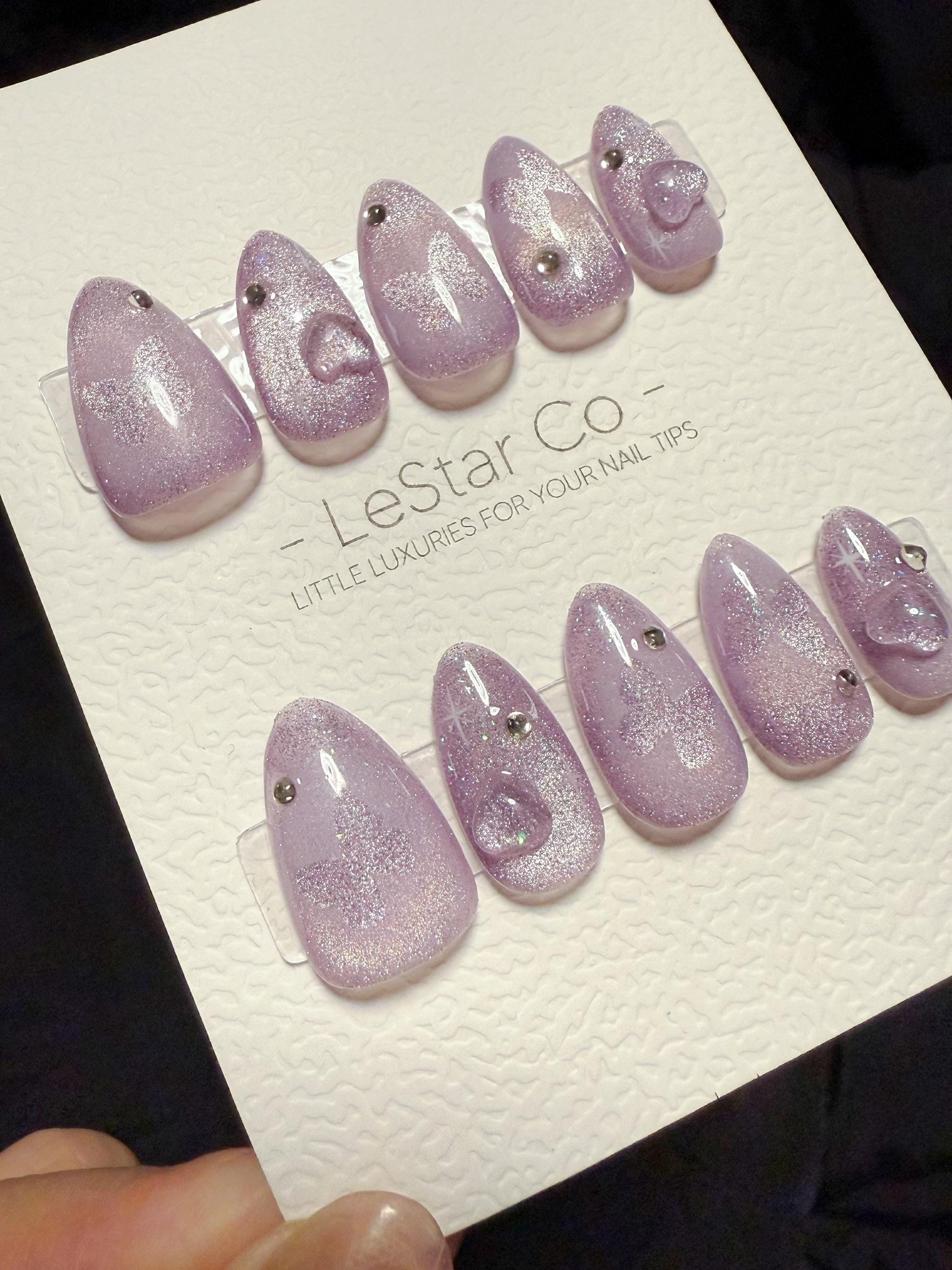 Reusable Lavender Illusion Cat Eye| Handmade Press On Gel Acrylic Nails | 4for3 Timed Offer