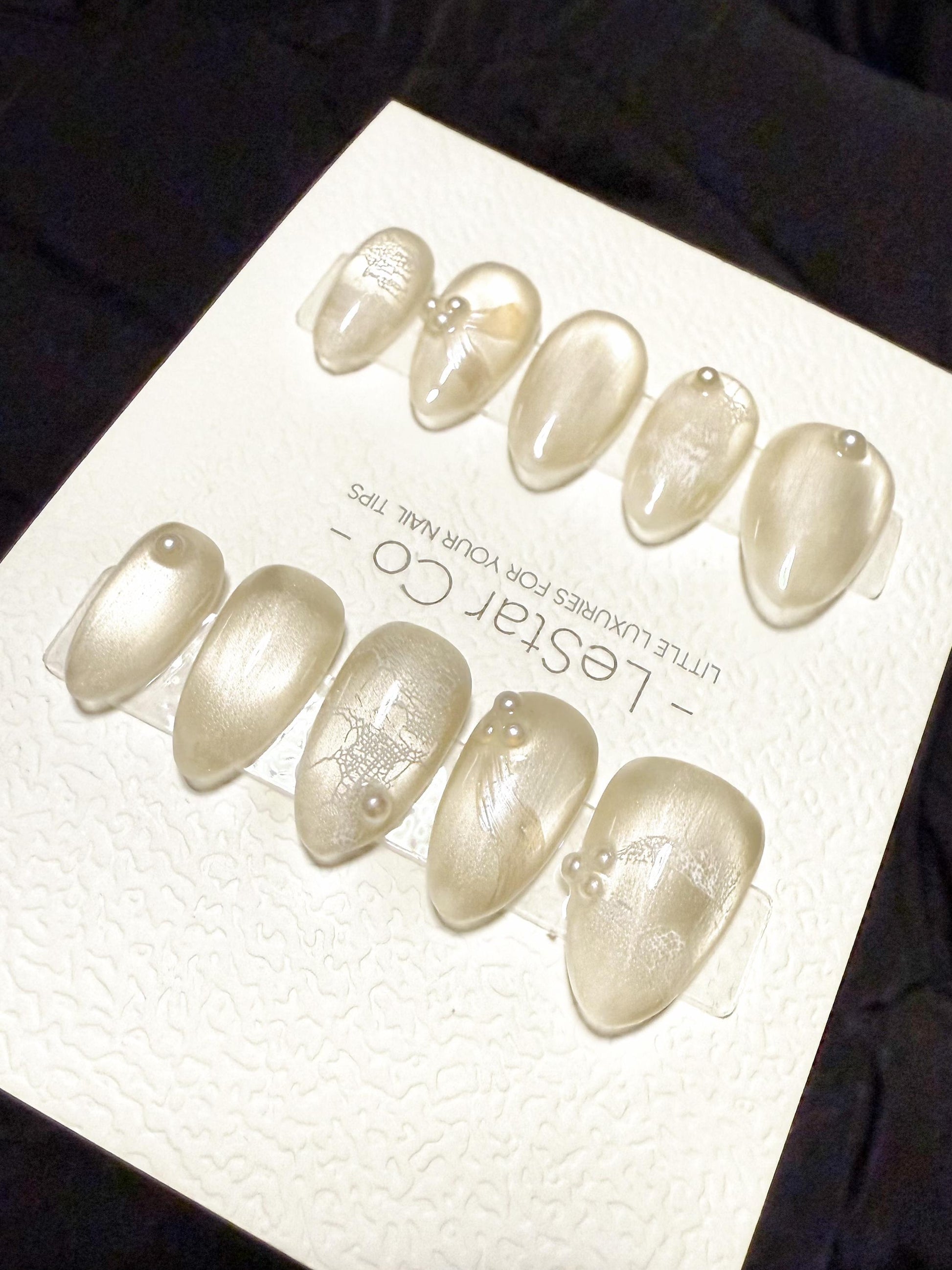 Reusable Ivory Gracer Cat Eye| Handmade Press On Gel Acrylic Nails | 4for3 Timed Offer