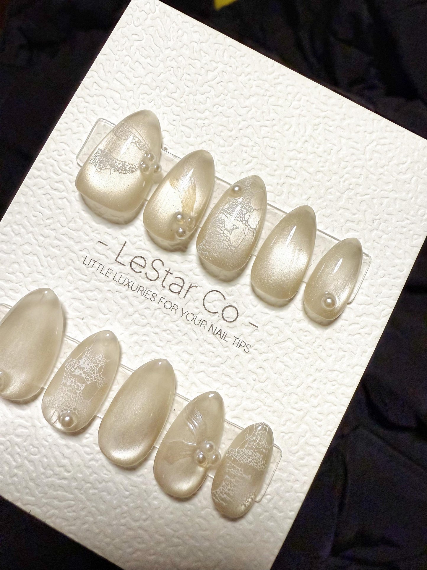 Reusable Ivory Gracer Cat Eye| Handmade Press On Gel Acrylic Nails | 4for3 Timed Offer