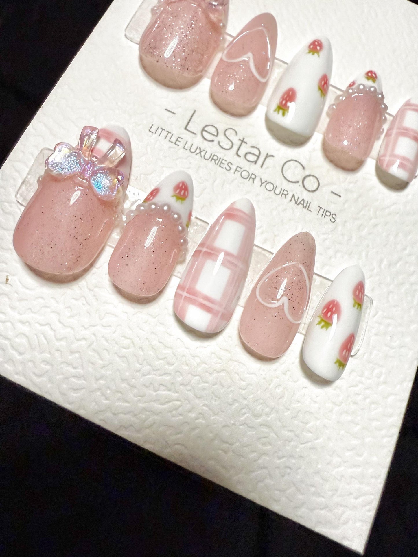 Reusable Strawberry Picnic | Handmade Press On Gel Acrylic Nails | 4for3 Timed Offer