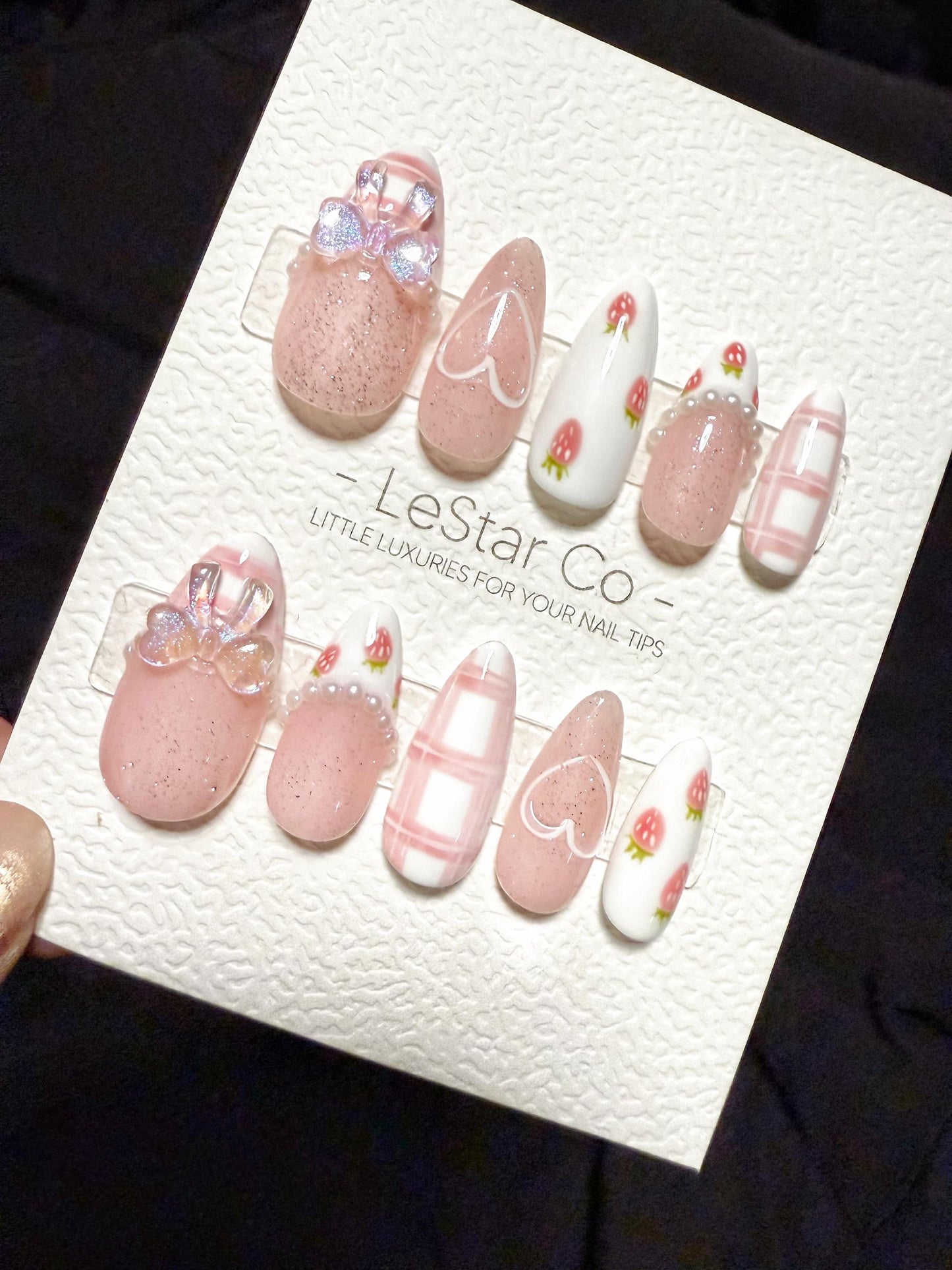 Reusable Strawberry Picnic | Handmade Press On Gel Acrylic Nails | 4for3 Timed Offer