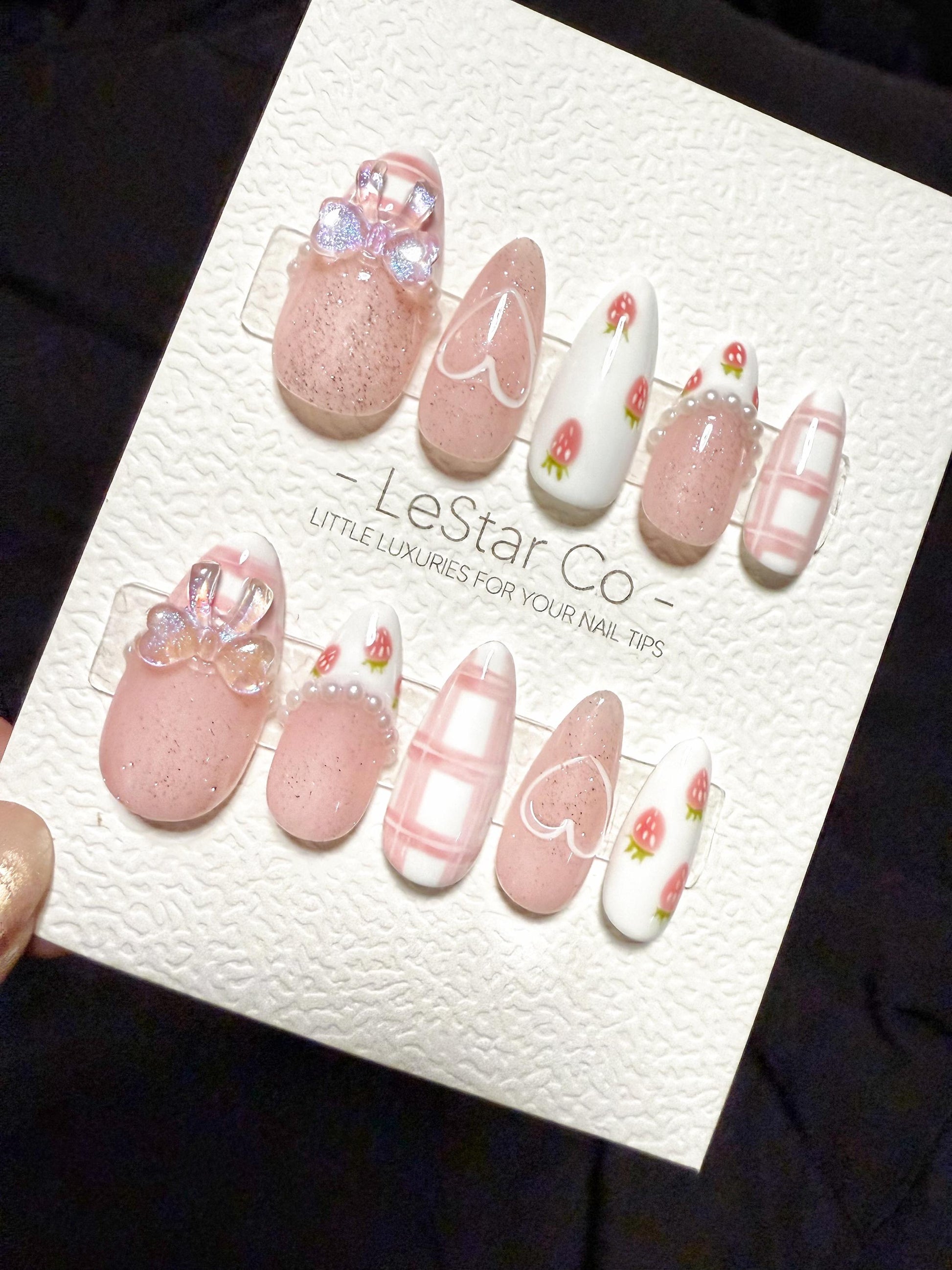 Reusable Strawberry Picnic | Handmade Press On Gel Acrylic Nails | 4for3 Timed Offer