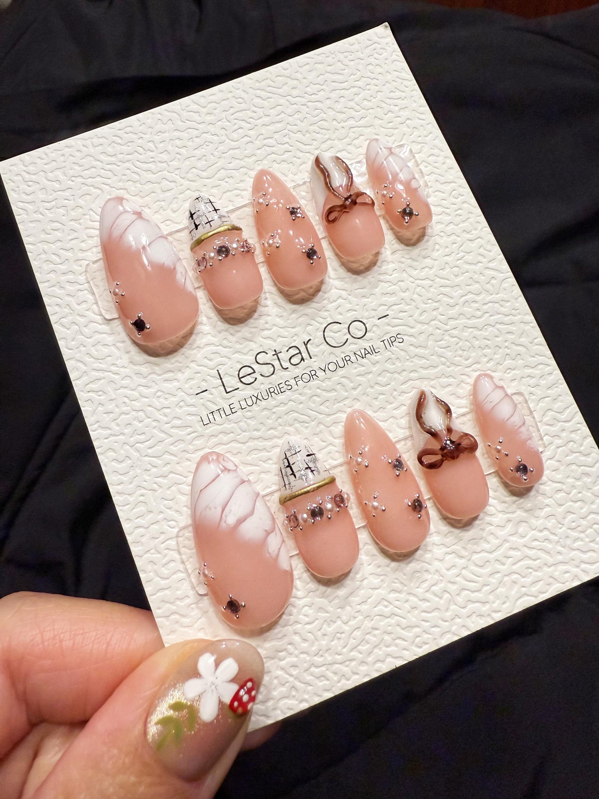 Bow Press On Nails | Handmade Gel Acrylic False Nails