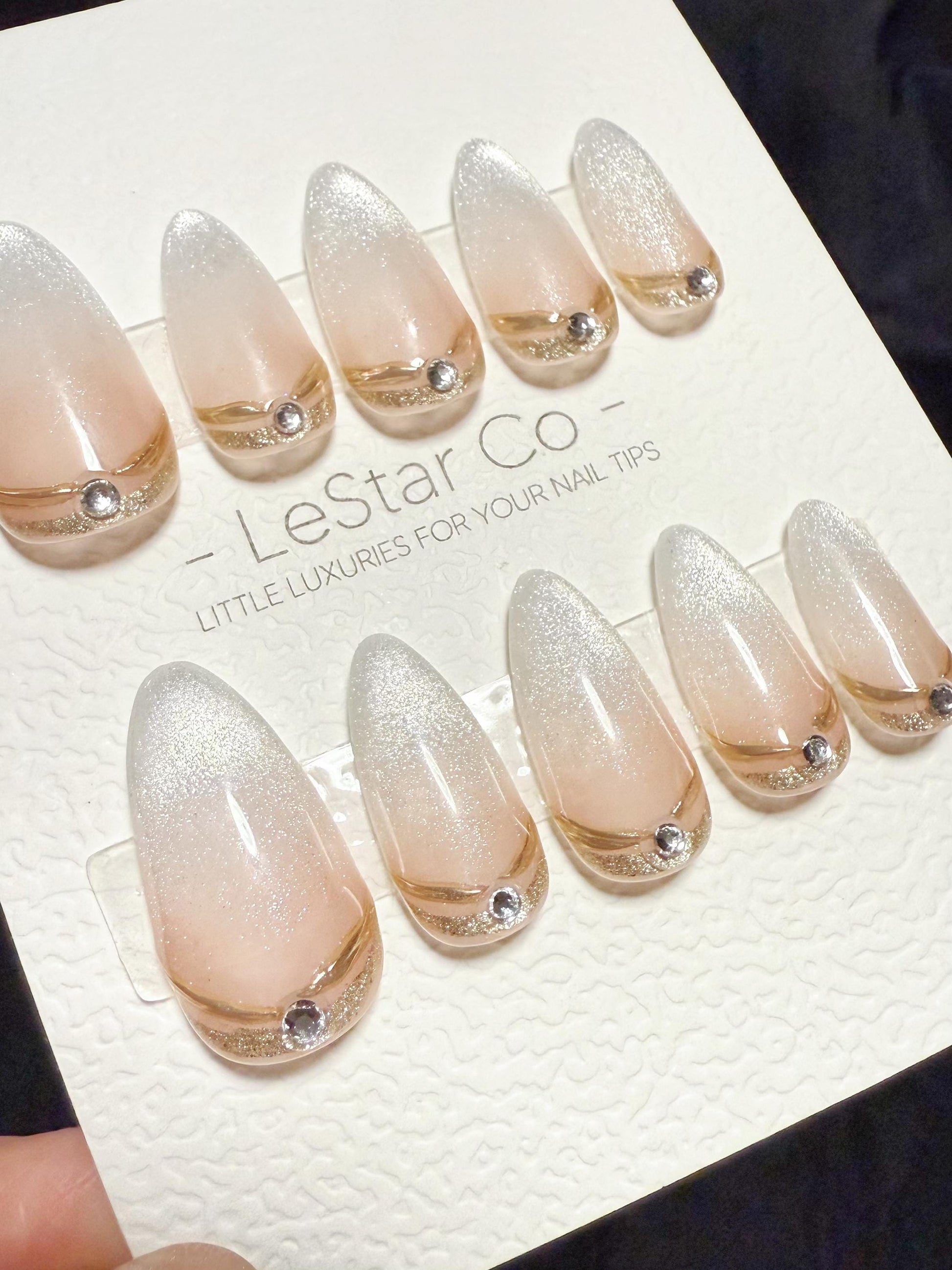 Reusable Champagne Crown Tip Cat Eye | Handmade Press On Gel Acrylic Nails | 4for3 Timed Offer