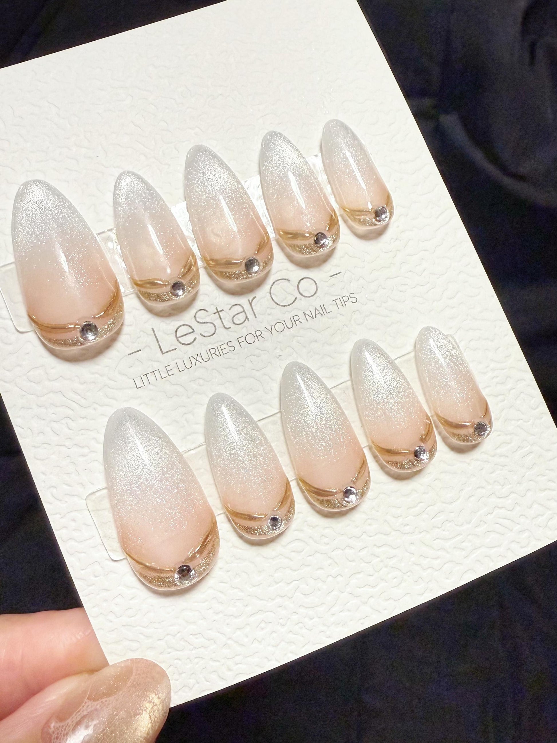 Reusable Champagne Crown Tip Cat Eye | Handmade Press On Gel Acrylic Nails | 4for3 Timed Offer