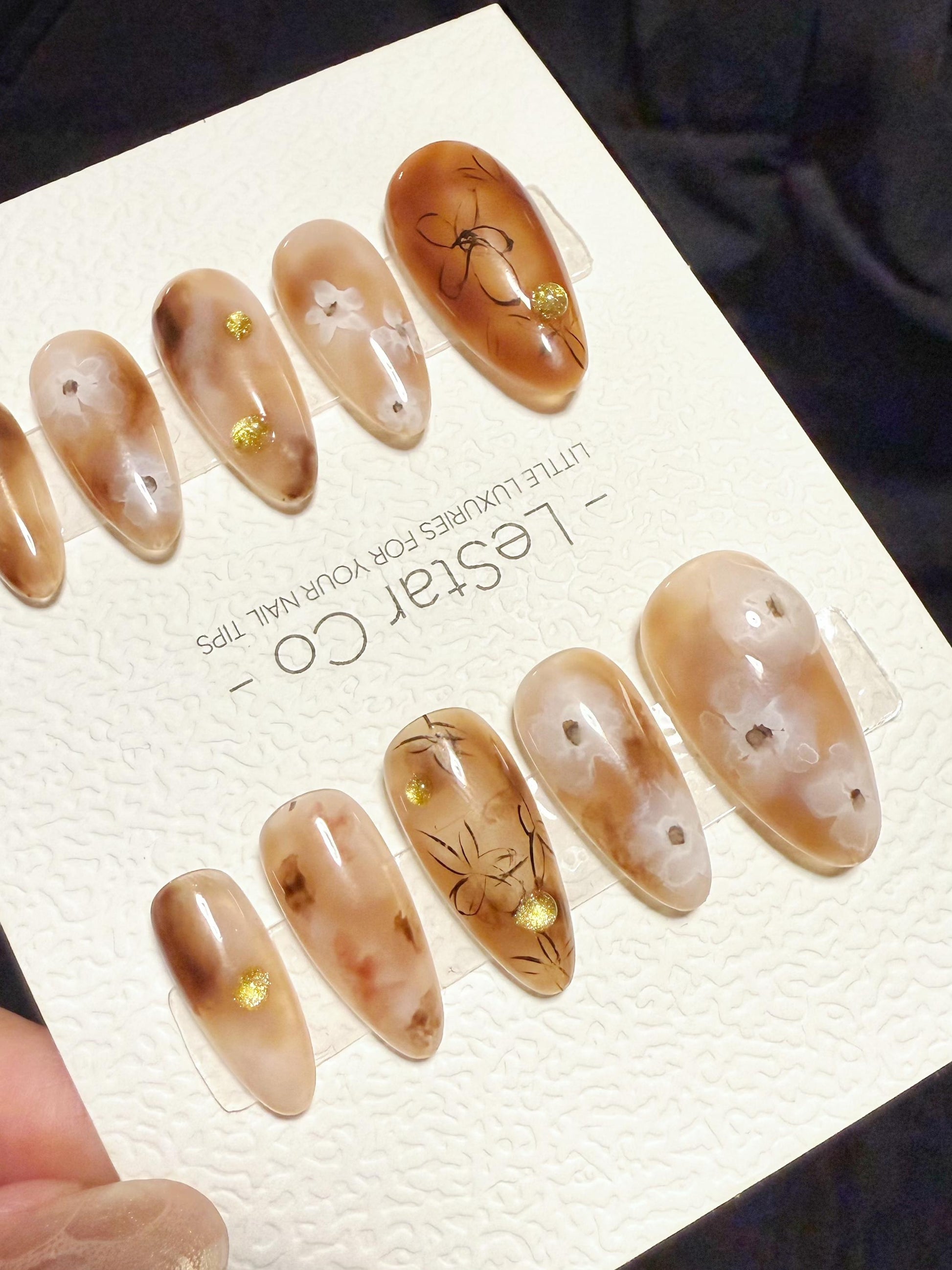 Reusable Dried Blossom Sketch | Handmade Press On Gel Acrylic Nails | 4for3 Timed Offer