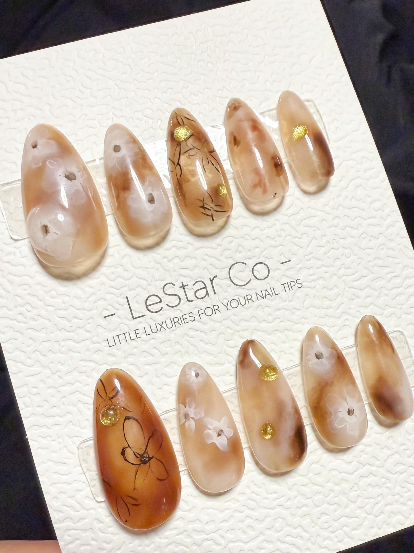 Reusable Dried Blossom Sketch | Handmade Press On Gel Acrylic Nails | 4for3 Timed Offer