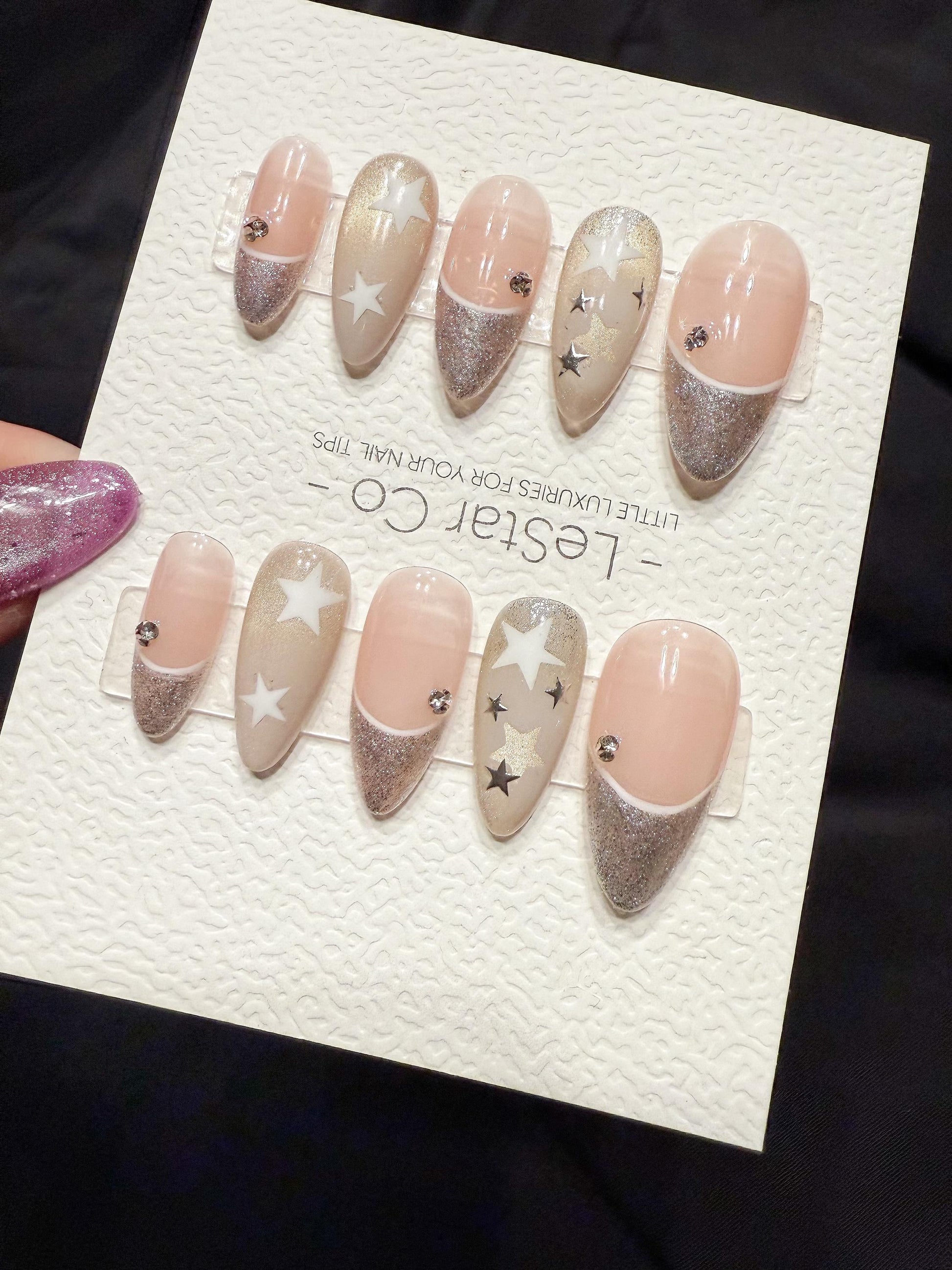 Reusable Silver Stardust Cat Eye | Handmade Press On Gel Acrylic Nails | 4for3 Timed Offer