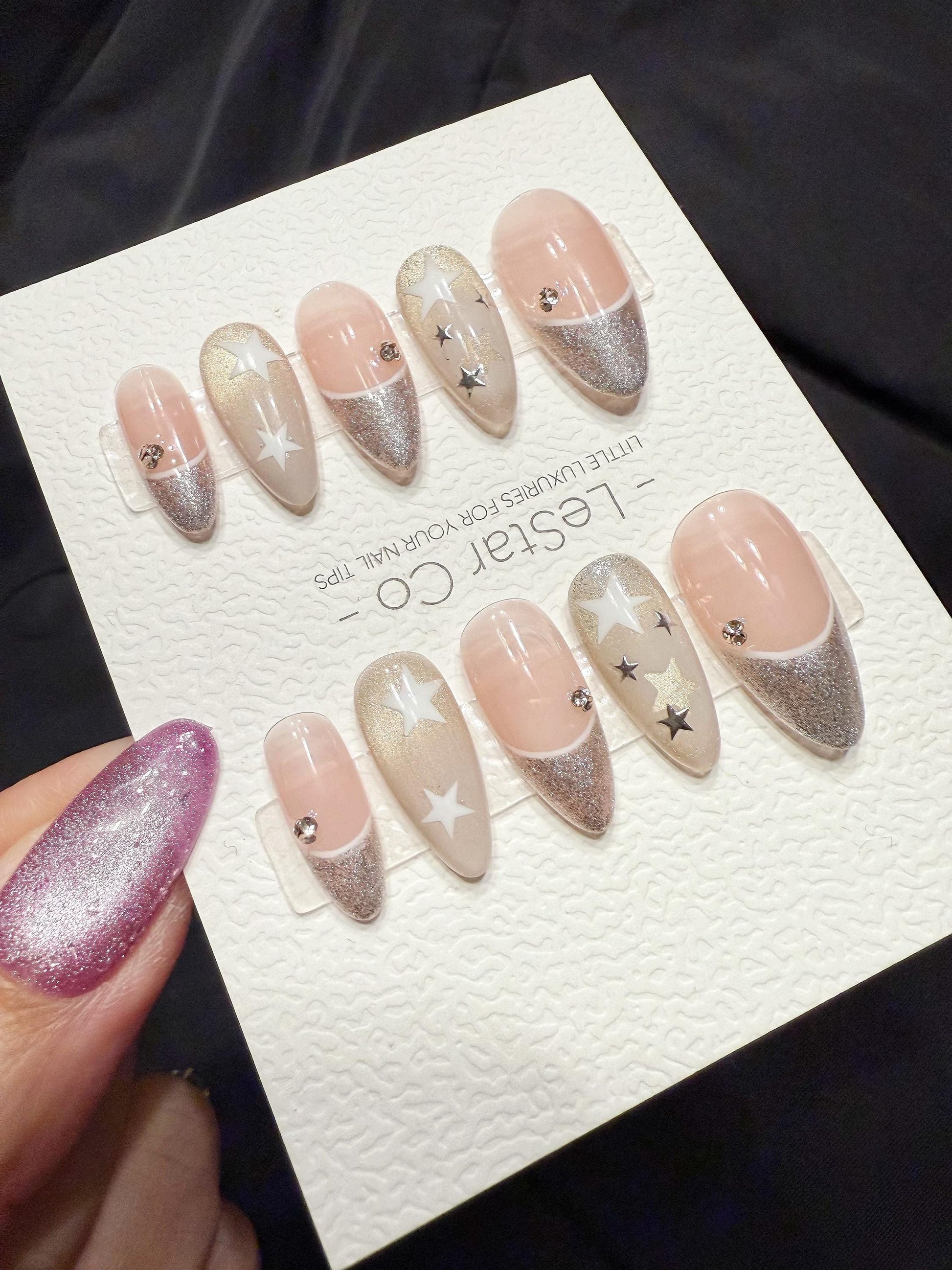 Reusable Silver Stardust Cat Eye | Handmade Press On Gel Acrylic Nails | 4for3 Timed Offer