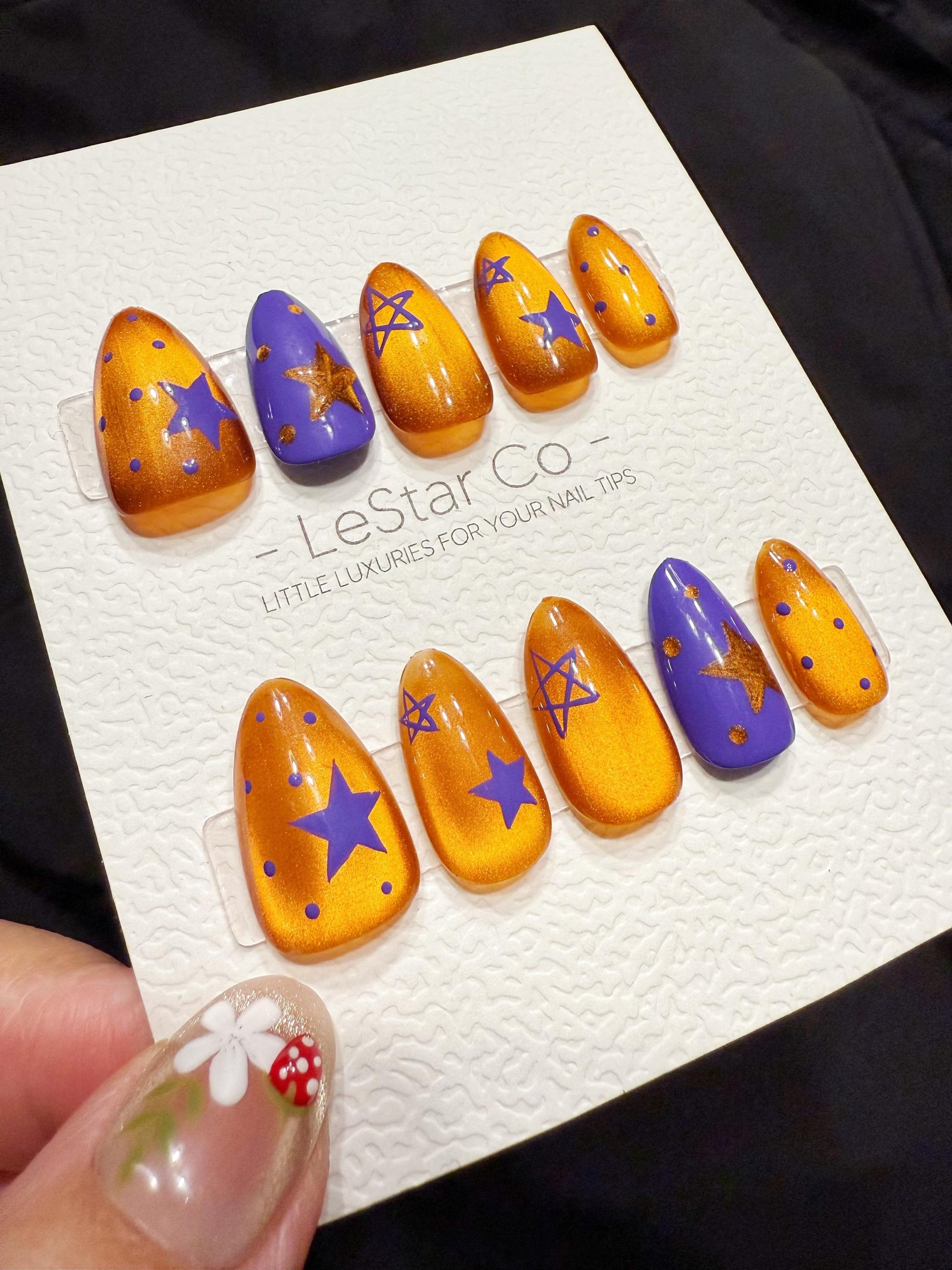 Reusable Pumpkin Stardust | Handmade Press On Gel Acrylic Nails | 4for3 Timed Offer