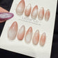 Reusable Peach Glimmer Cat Eye | Handmade Press On Gel Acrylic Nails | 4for3 Timed Offer