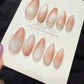 Reusable Peach Glimmer Cat Eye | Handmade Press On Gel Acrylic Nails | 4for3 Timed Offer