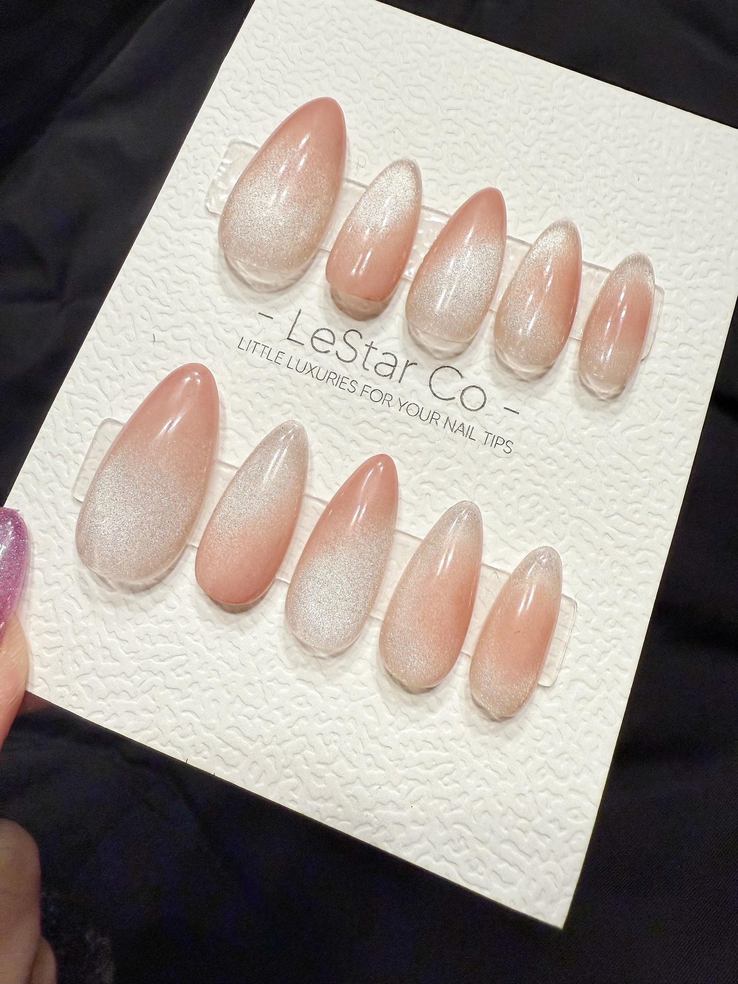 Reusable Peach Glimmer Cat Eye | Handmade Press On Gel Acrylic Nails | 4for3 Timed Offer