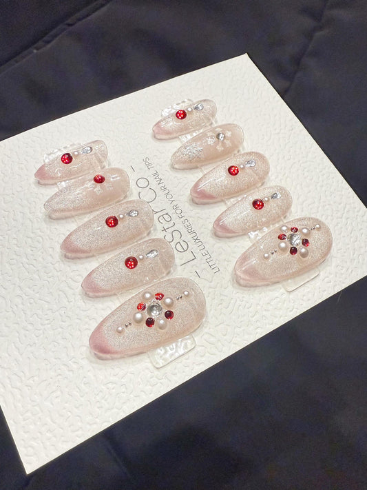 Reusable Ruby Frost Cat Eye | Handmade Press On Gel Acrylic Nails | 4for3 Timed Offer