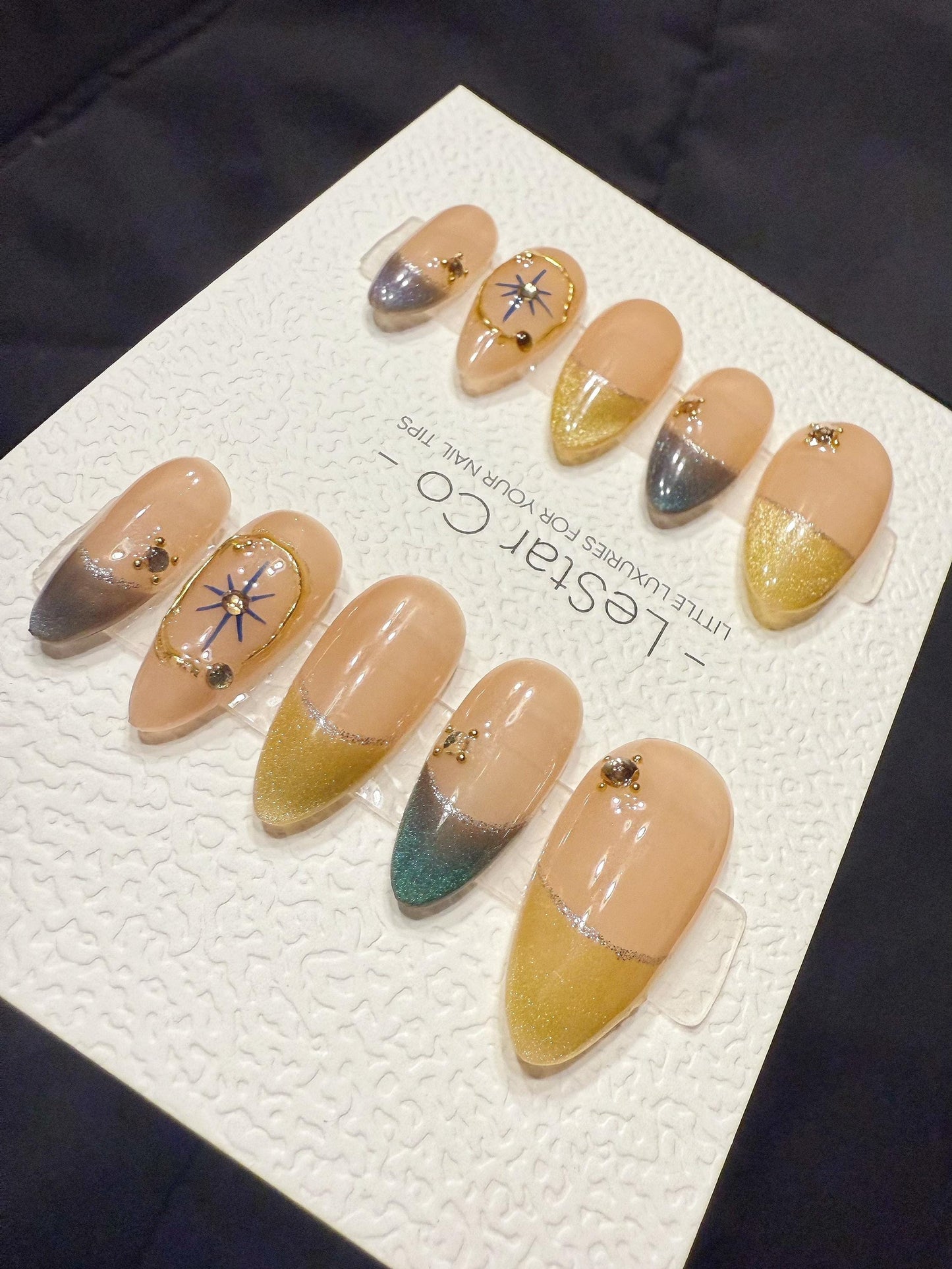 Reusable Golden Compass | Handmade Press On Gel Acrylic Nails | 4for3 Timed Offer