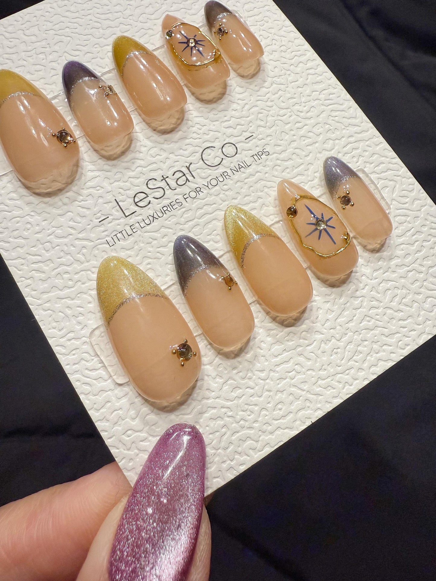 Reusable Golden Compass | Handmade Press On Gel Acrylic Nails | 4for3 Timed Offer
