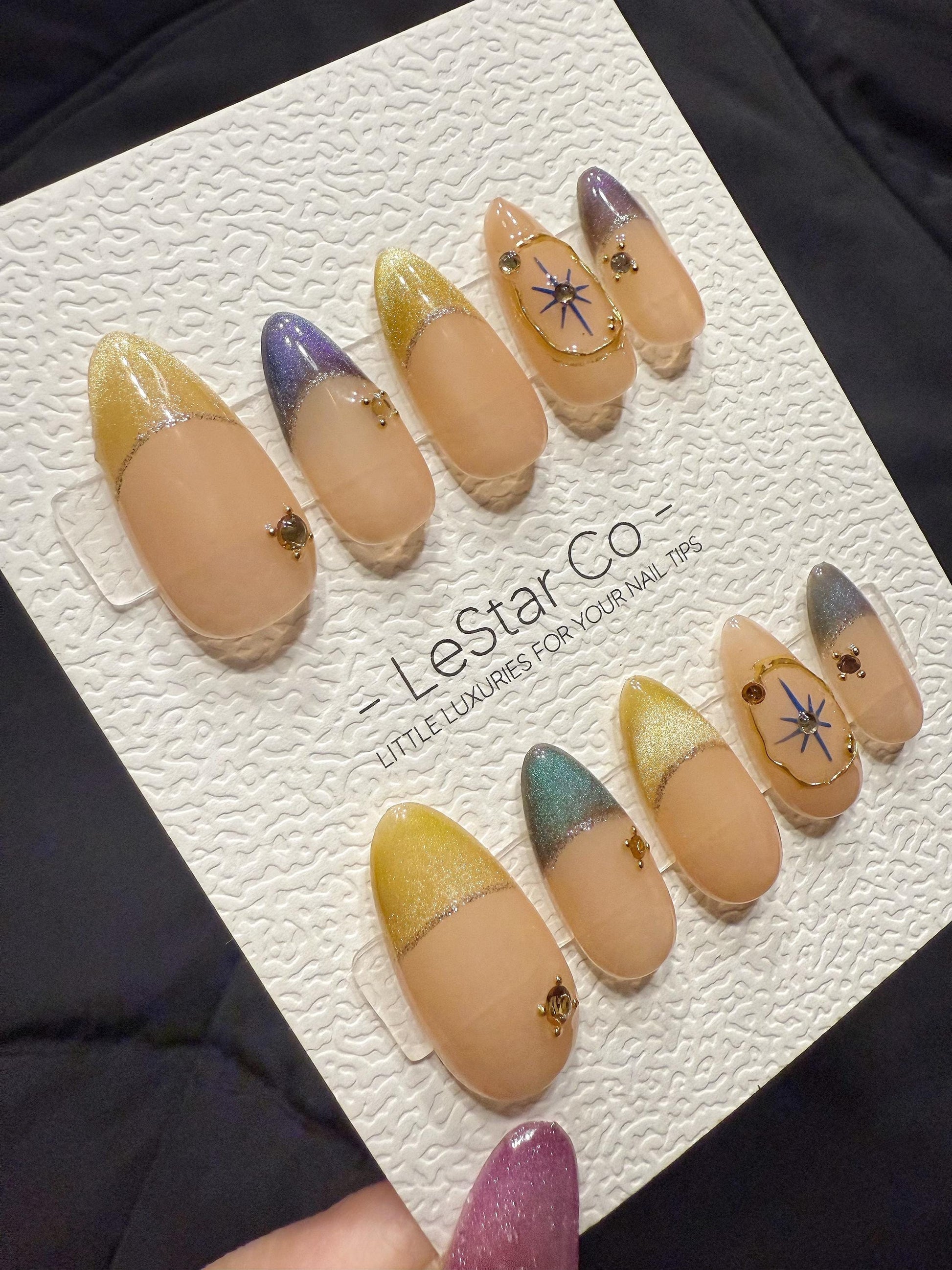 Reusable Golden Compass | Handmade Press On Gel Acrylic Nails | 4for3 Timed Offer