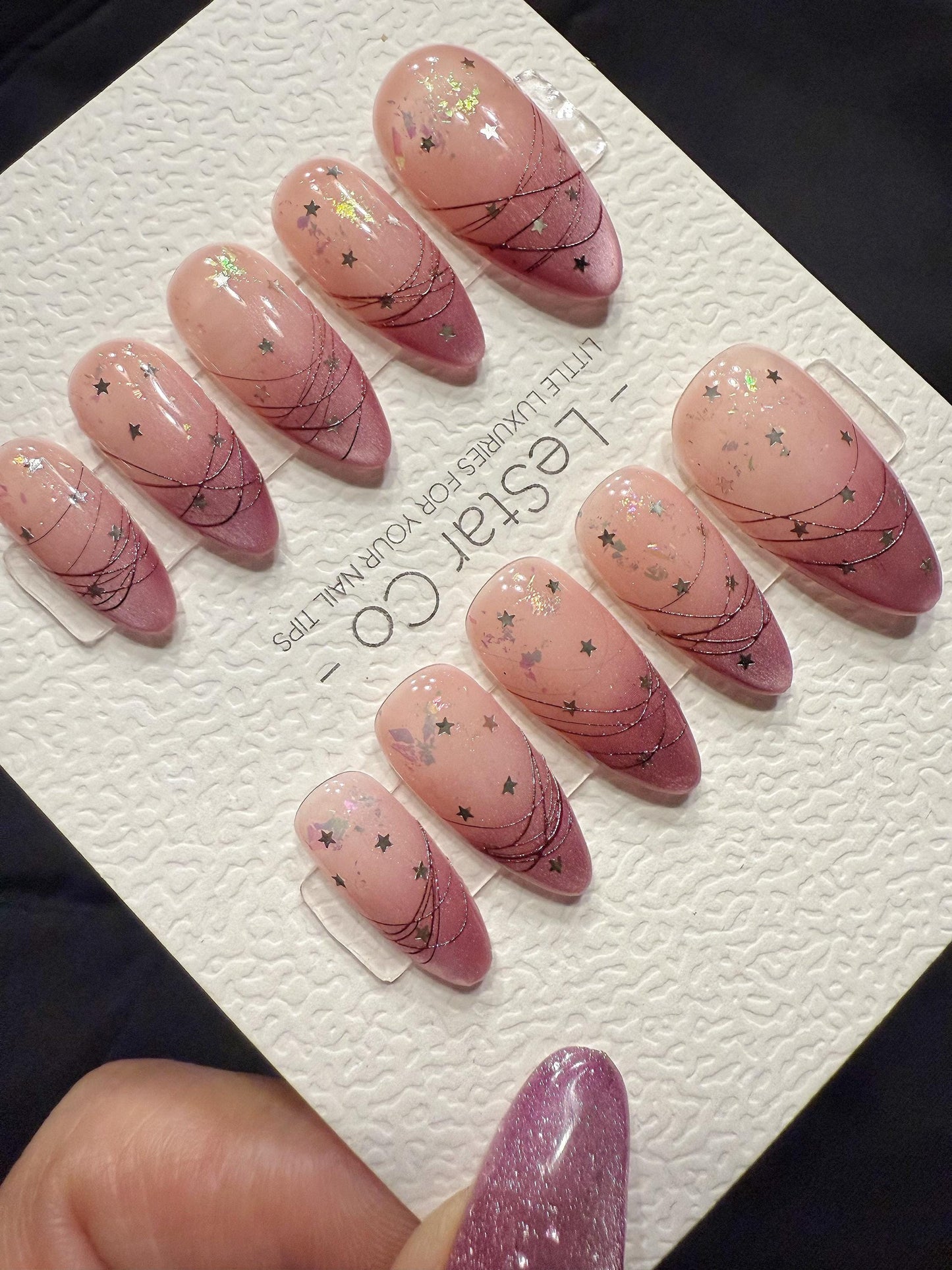 Reusable Pink Nebula Cat Eye | Handmade Press On Gel Acrylic Nails | 4for3 Timed Offer