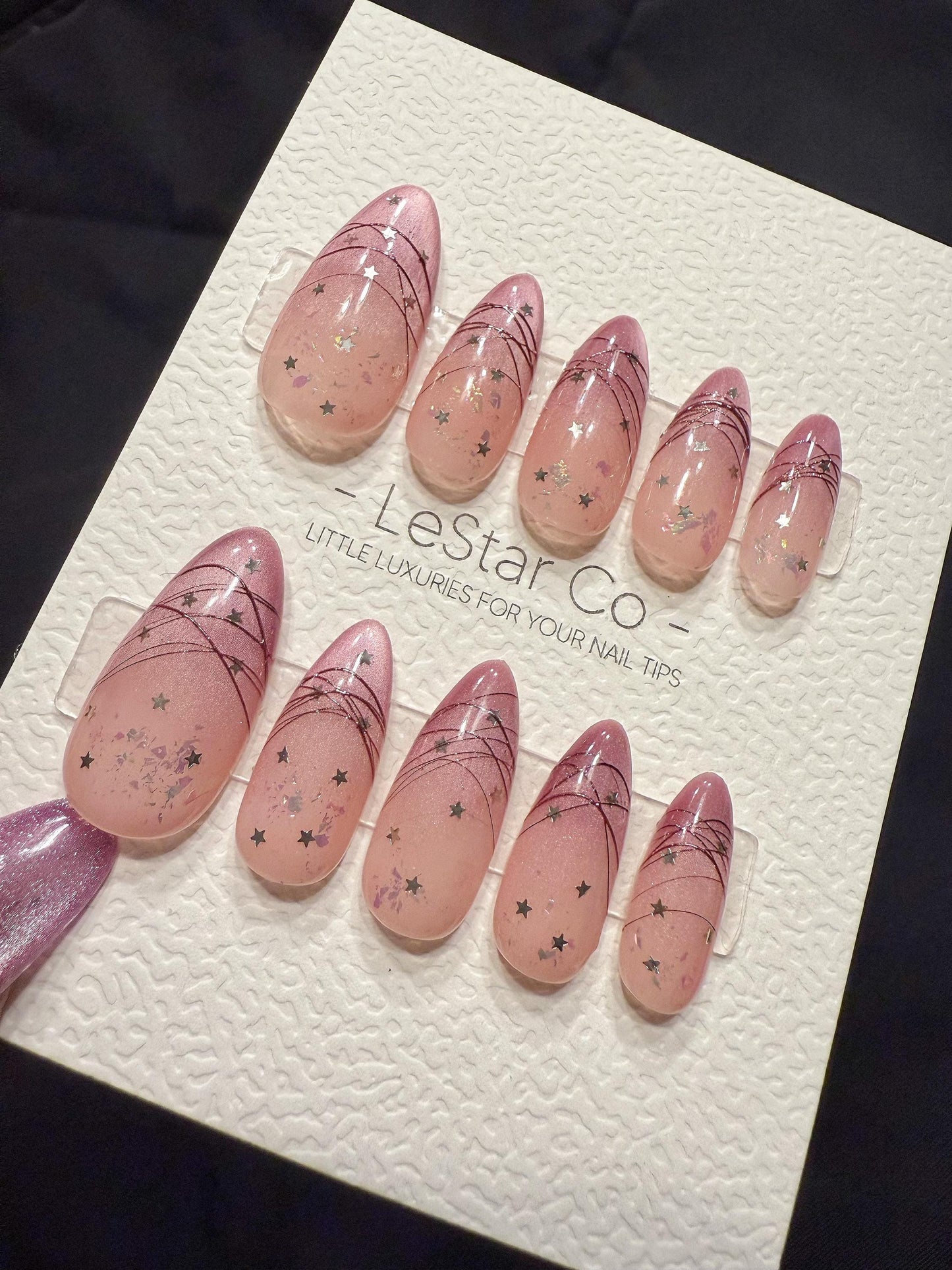 Reusable Pink Nebula Cat Eye | Handmade Press On Gel Acrylic Nails | 4for3 Timed Offer