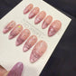 Reusable Pink Nebula Cat Eye | Handmade Press On Gel Acrylic Nails | 4for3 Timed Offer
