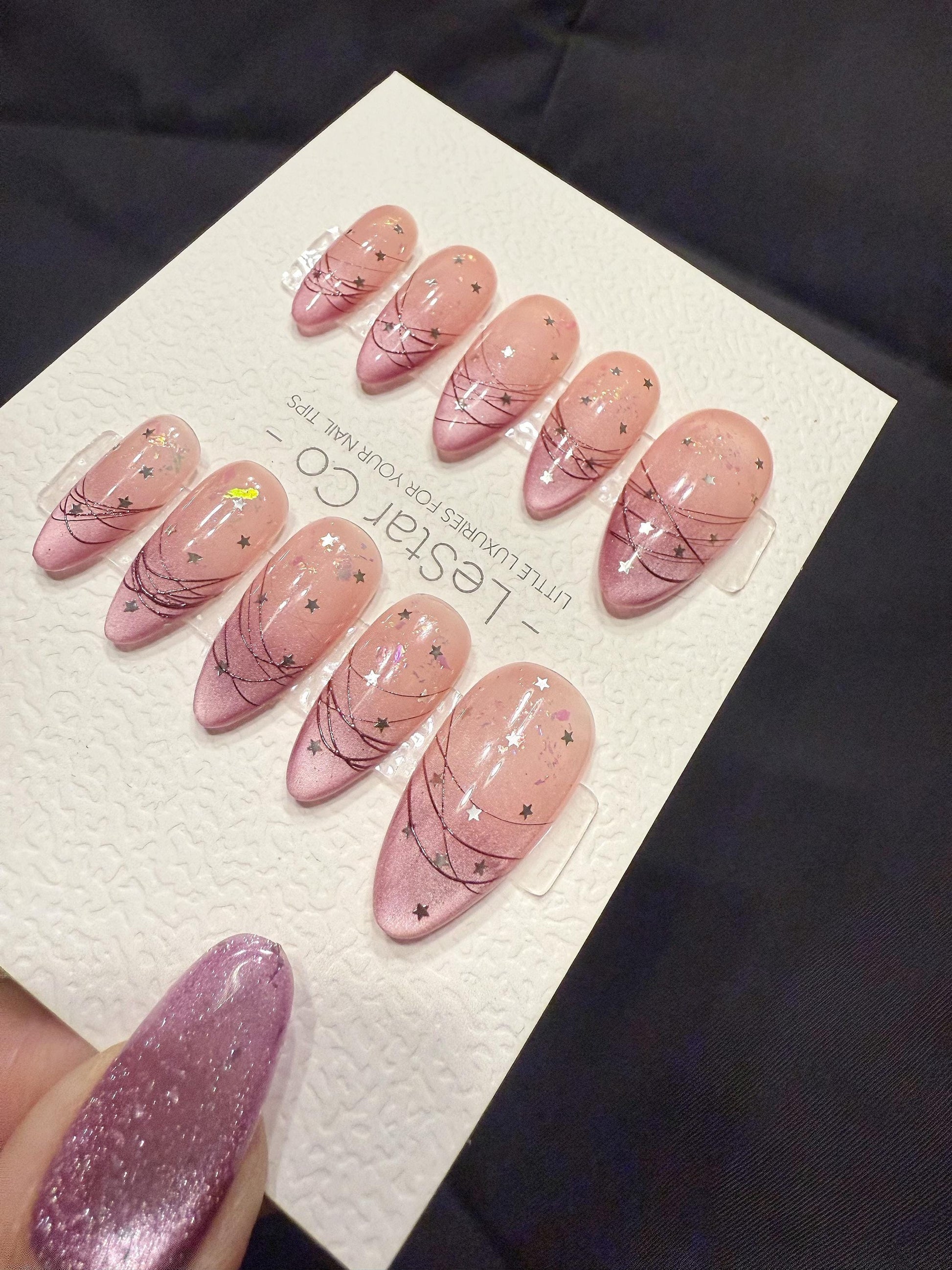 Reusable Pink Nebula Cat Eye | Handmade Press On Gel Acrylic Nails | 4for3 Timed Offer