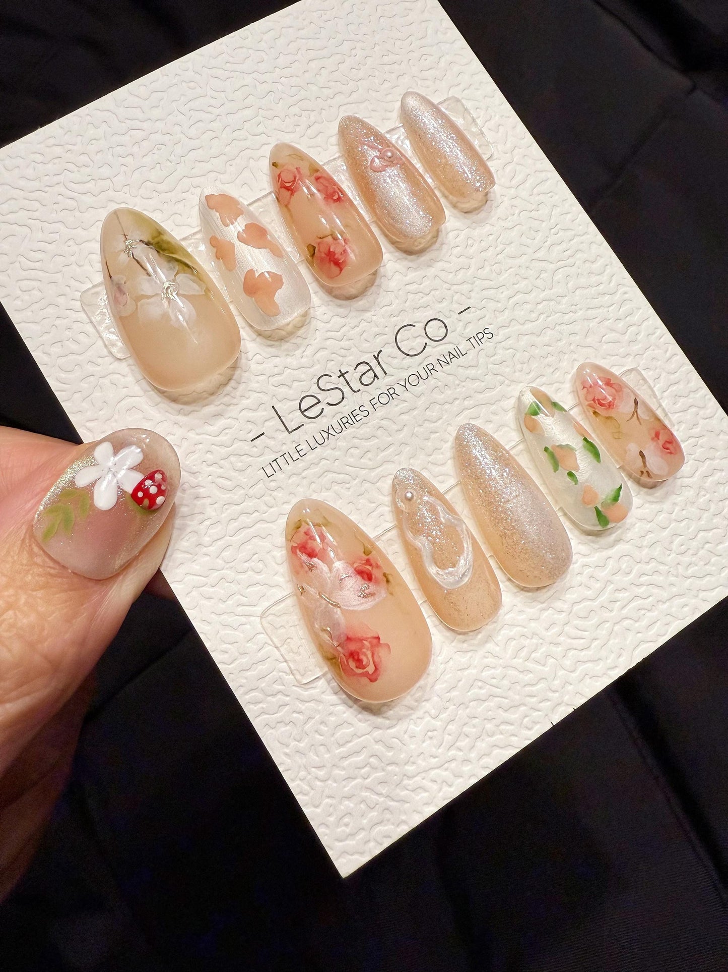 Reusable Butterfly in Rose Garden | Handmade Press On Gel Acrylic Nails | 4for3 Timed Offer