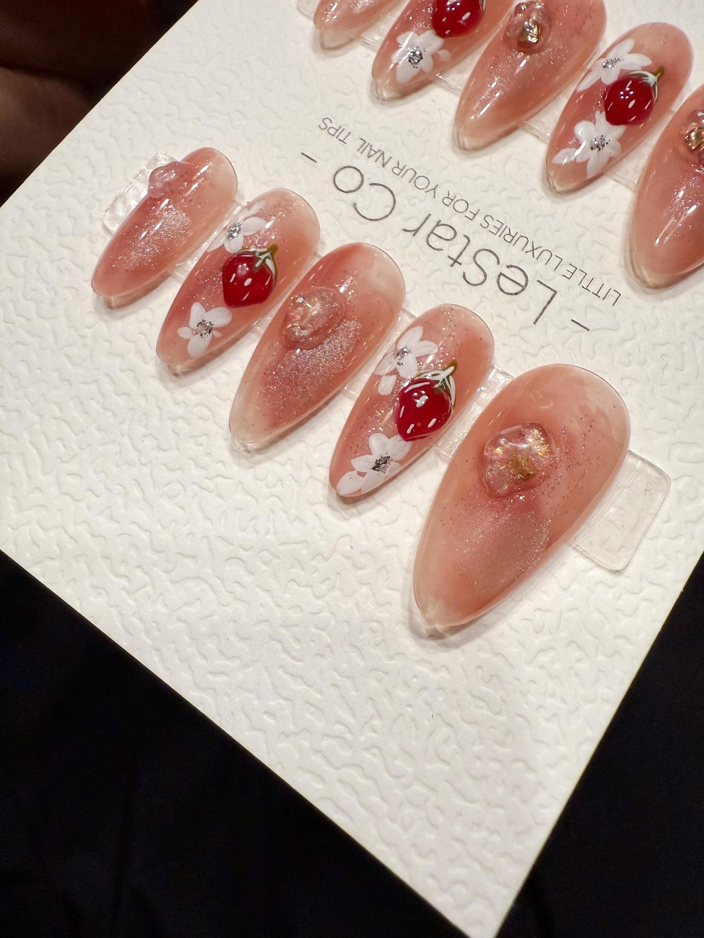 Reusable Strawberry and Flower | Handmade Press On Gel Acrylic Nails | 4for3 Timed Offer