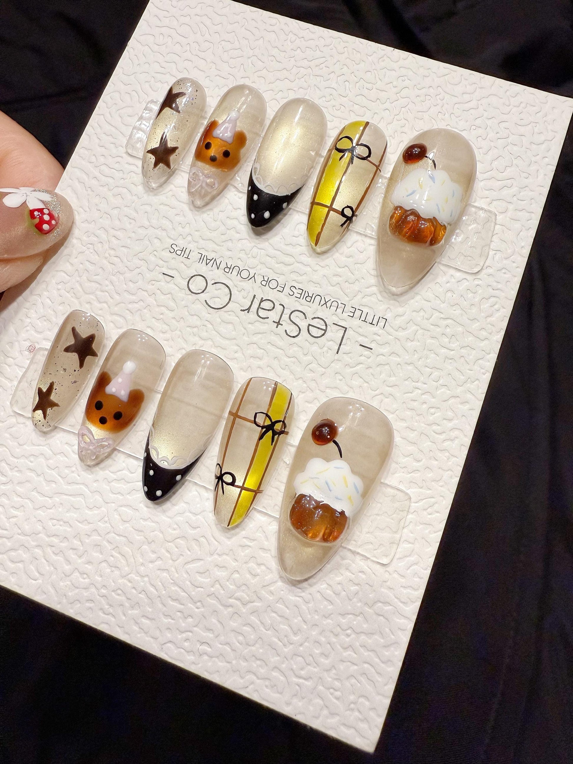 Reusable Cupcake Teddy | Handmade Press On Gel Acrylic Nails | 4for3 Timed Offer