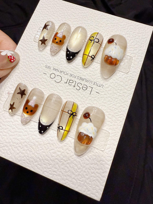Reusable Cupcake Teddy | Handmade Press On Gel Acrylic Nails | 4for3 Timed Offer