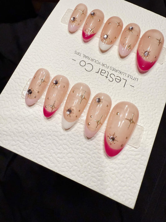 Reusable Pink Stardust | Handmade Press On Gel Acrylic Nails | 4for3 Timed Offer