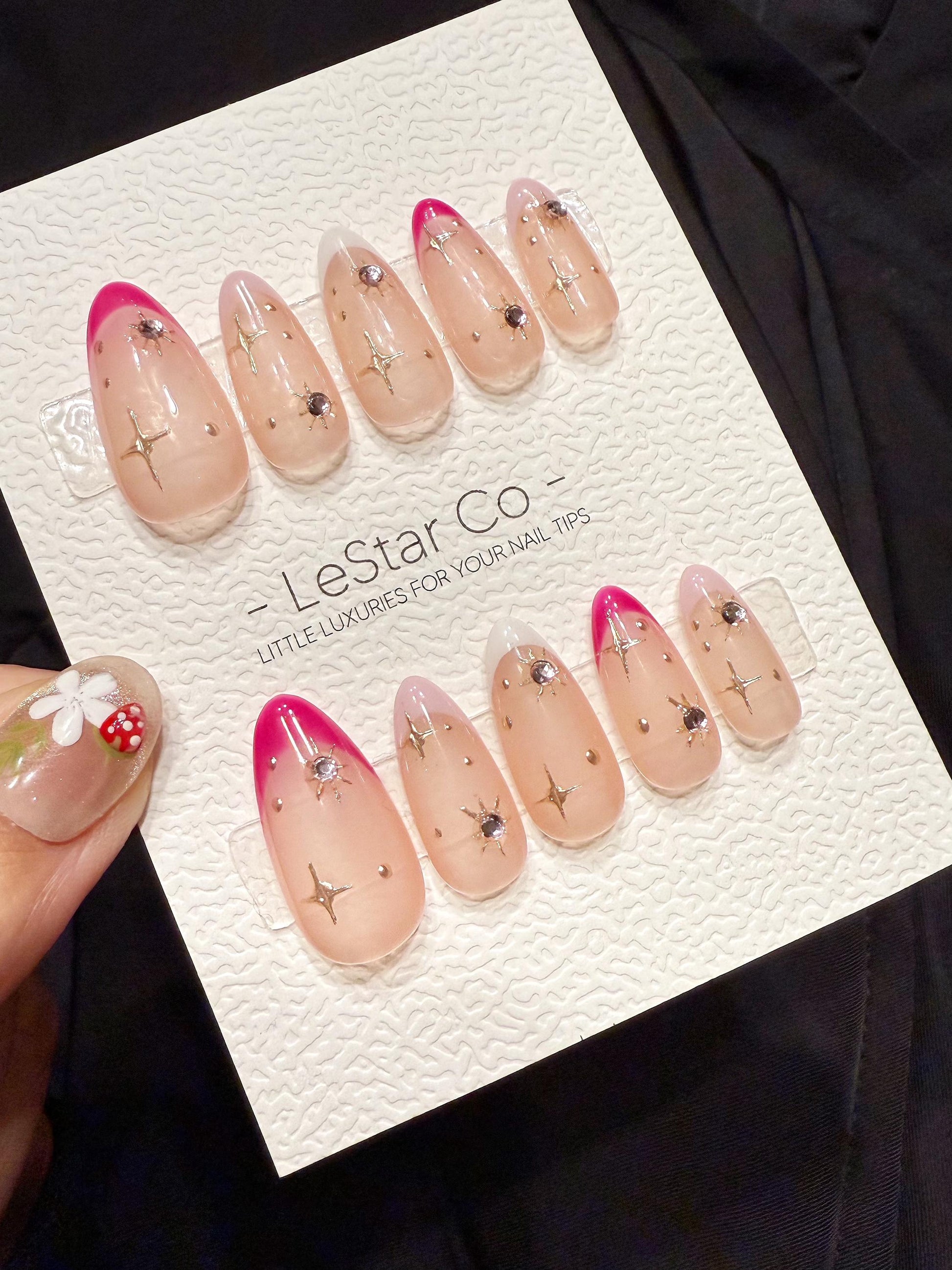 Reusable Pink Stardust | Handmade Press On Gel Acrylic Nails | 4for3 Timed Offer