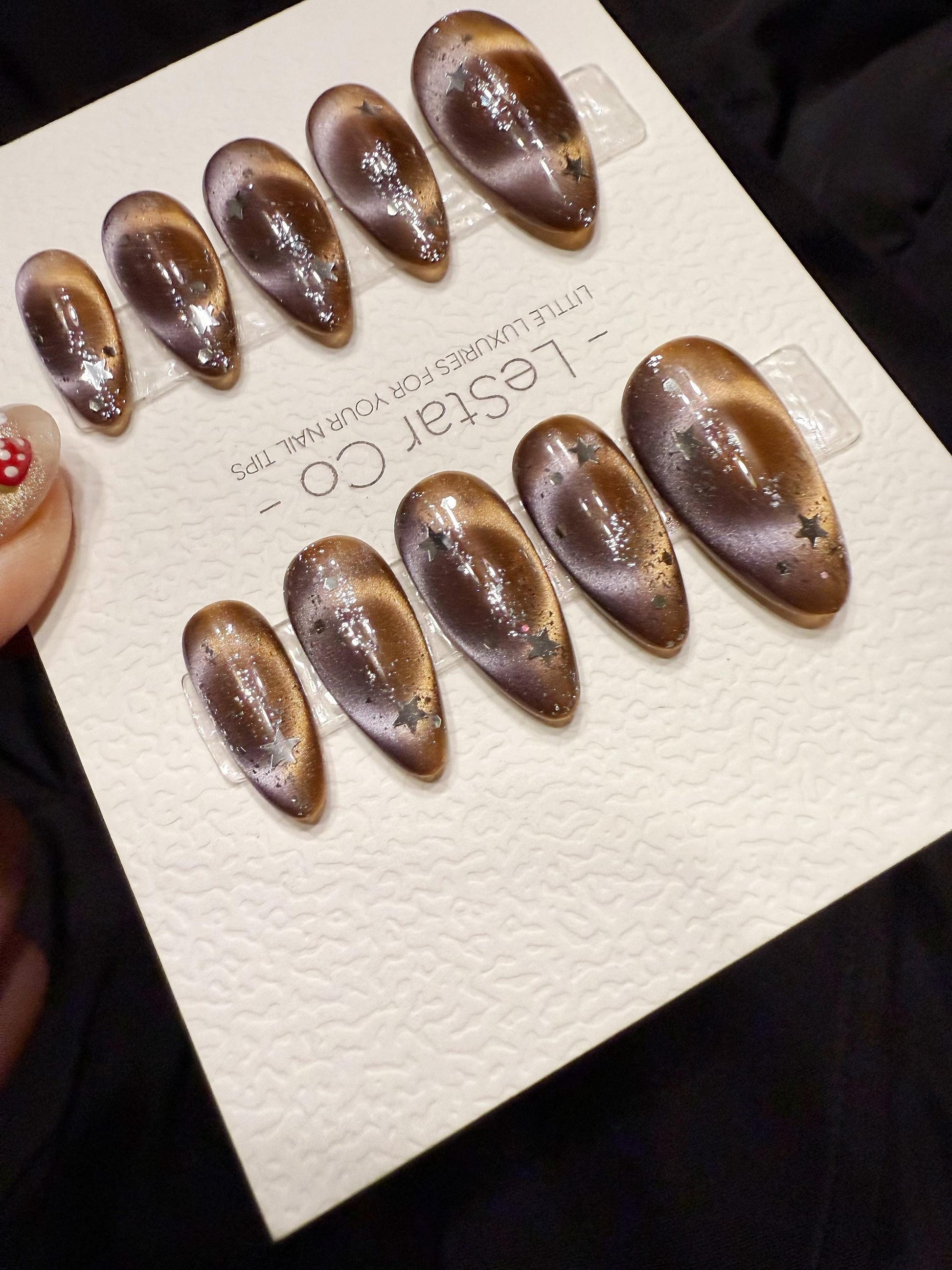 Reusable Calaxy Brew Cat Eye | Handmade Press On Gel Acrylic Nails | 4for3 Timed Offer