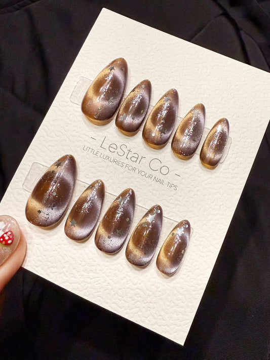 Reusable Calaxy Brew Cat Eye | Handmade Press On Gel Acrylic Nails | 4for3 Timed Offer