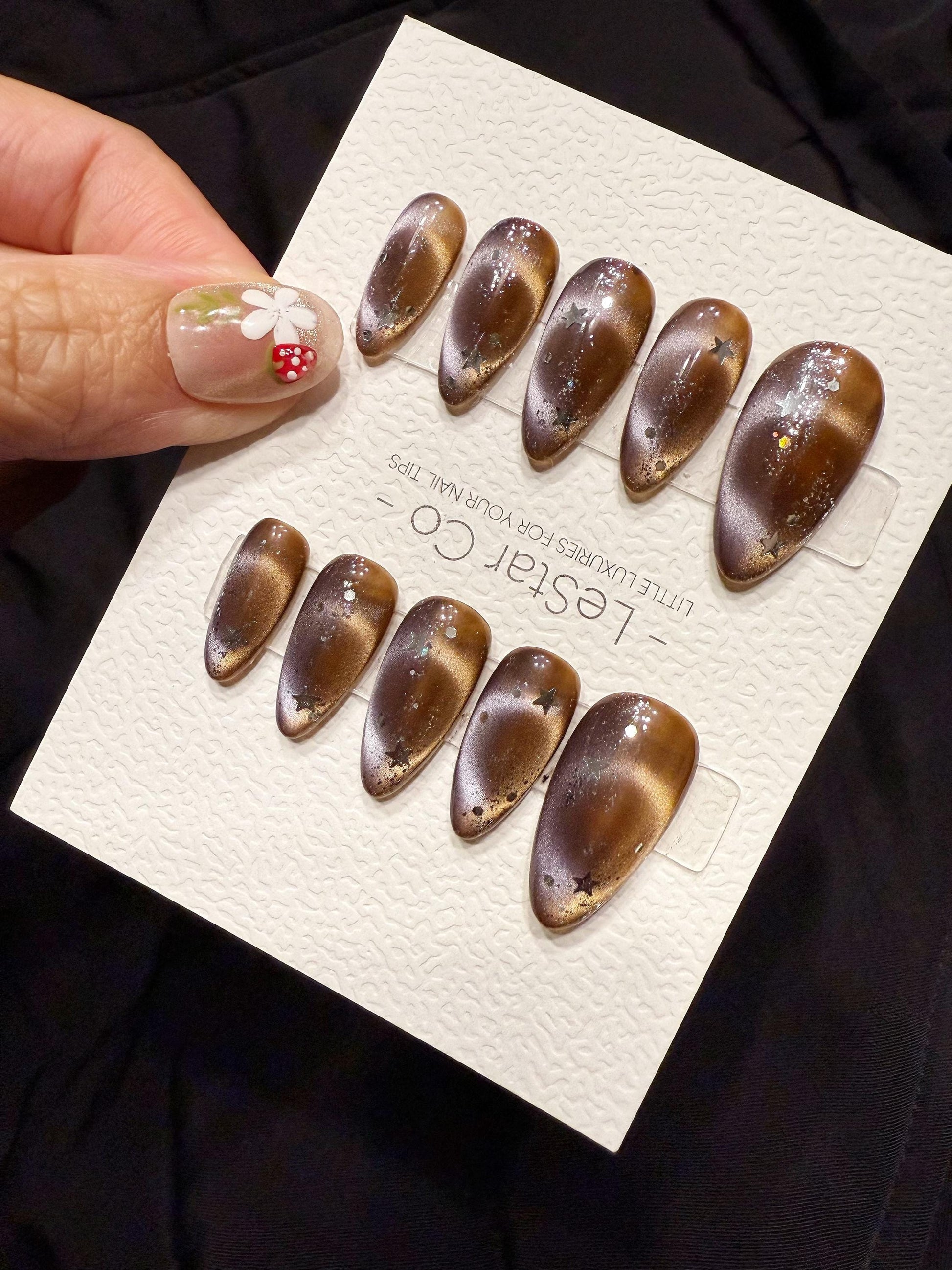 Reusable Calaxy Brew Cat Eye | Handmade Press On Gel Acrylic Nails | 4for3 Timed Offer