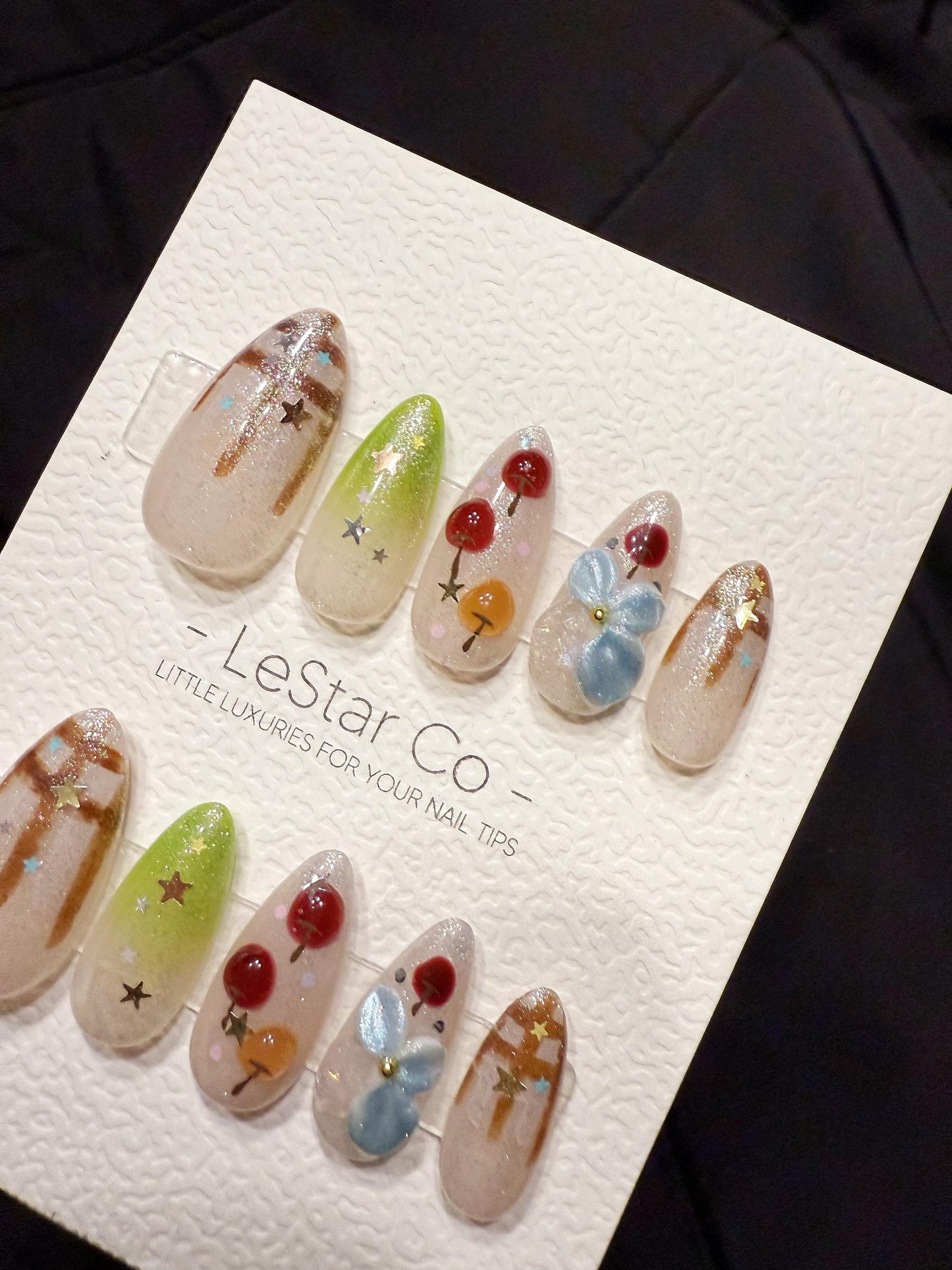 Reusable Cherry Picnic | Handmade Press On Gel Acrylic Nails | 4for3 Timed Offer