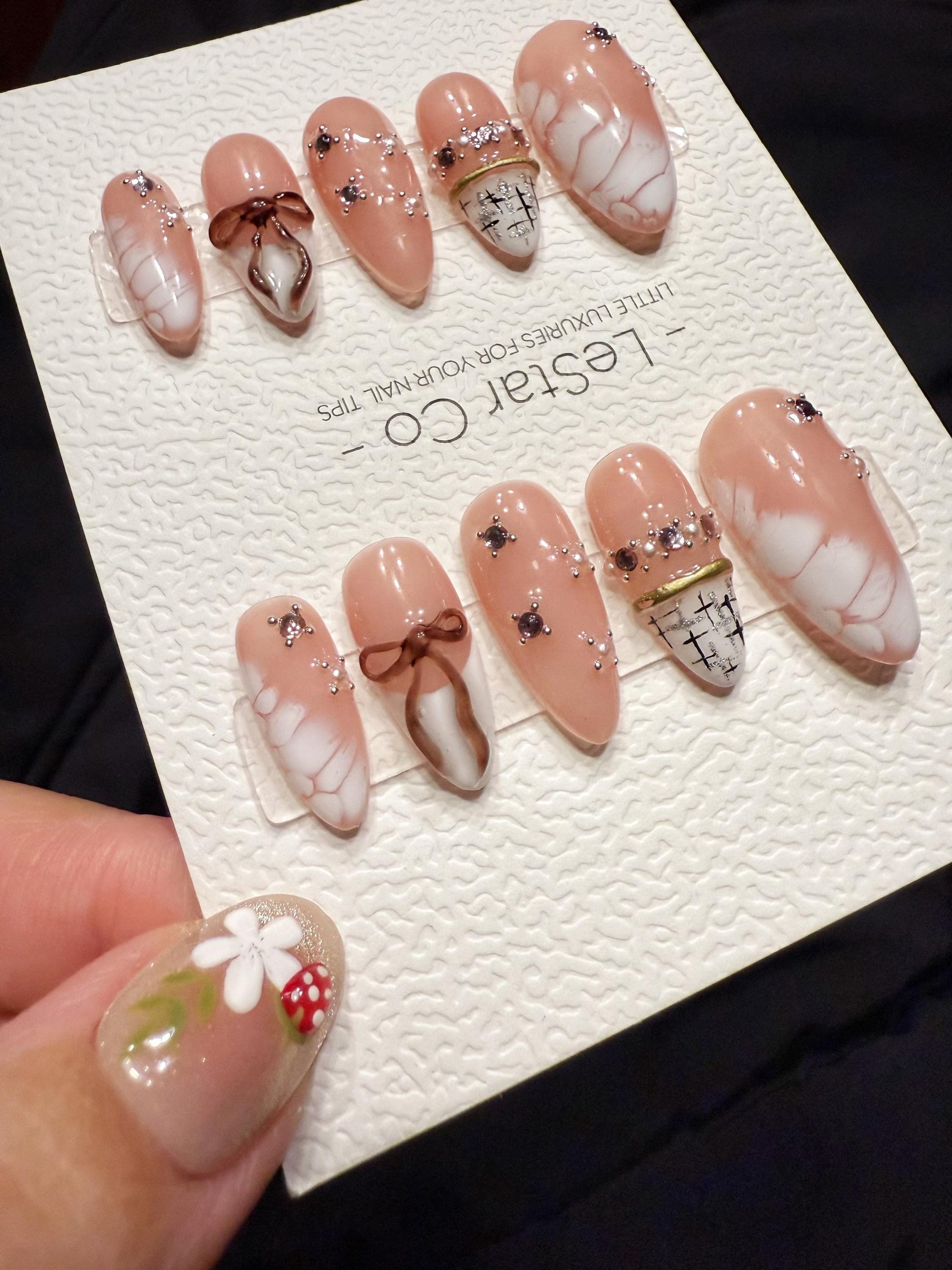 Bow Press On Nails | Handmade Gel Acrylic False Nails