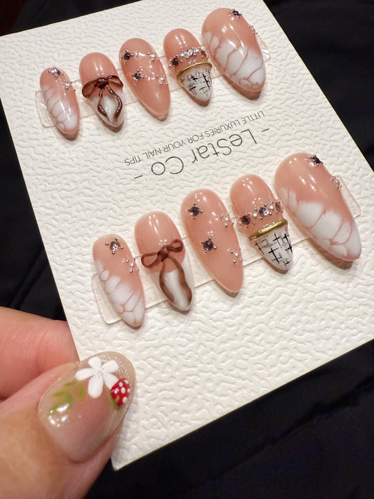 Bow Press On Nails | Handmade Gel Acrylic False Nails